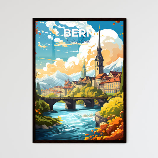 Bern Switzerland Skyline - A Bridge Over A River With A City And Mountains - Customizable Travel Gift Default Title