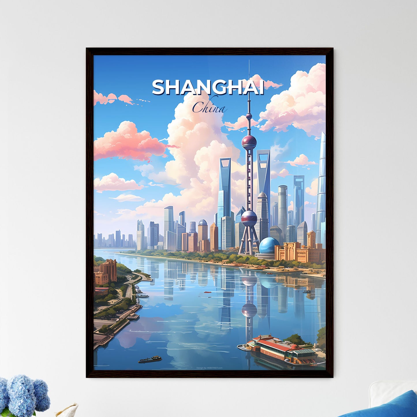 Shanghai China Skyline - A Cityscape With A River And A Cloudy Sky - Customizable Travel Gift Default Title