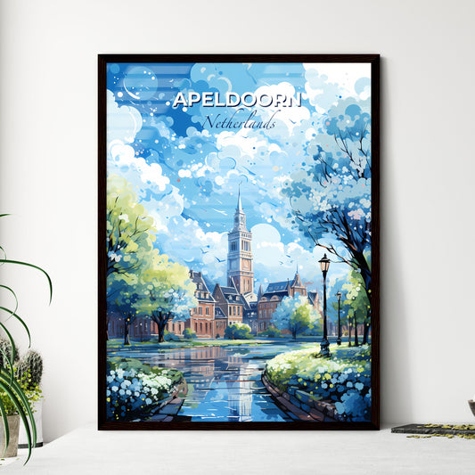 Apeldoorn Netherlands Skyline - A Painting Of A City With Trees And A Pond - Customizable Travel Gift Default Title