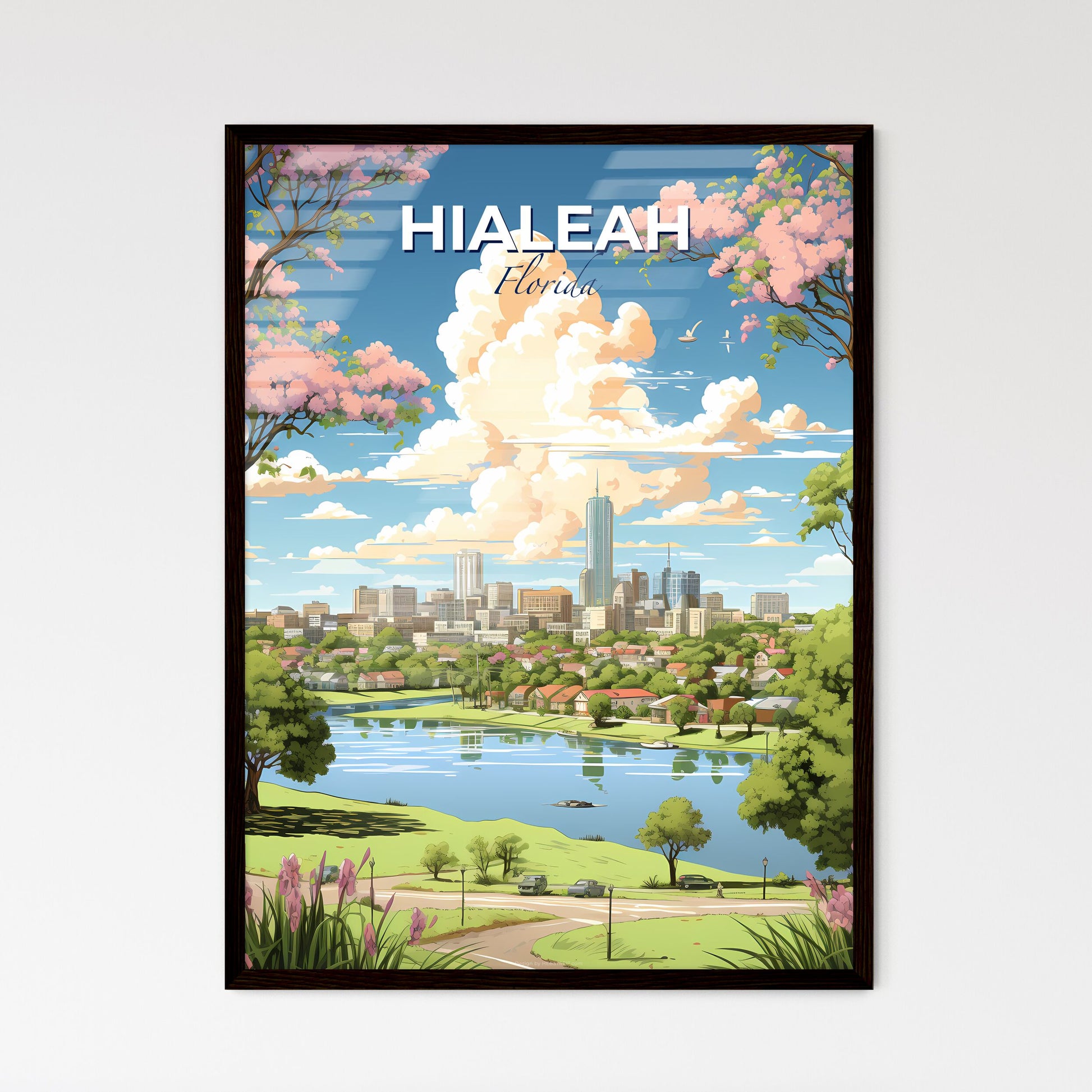 Hialeah Florida Skyline - A City Landscape With A River And Trees - Customizable Travel Gift Default Title