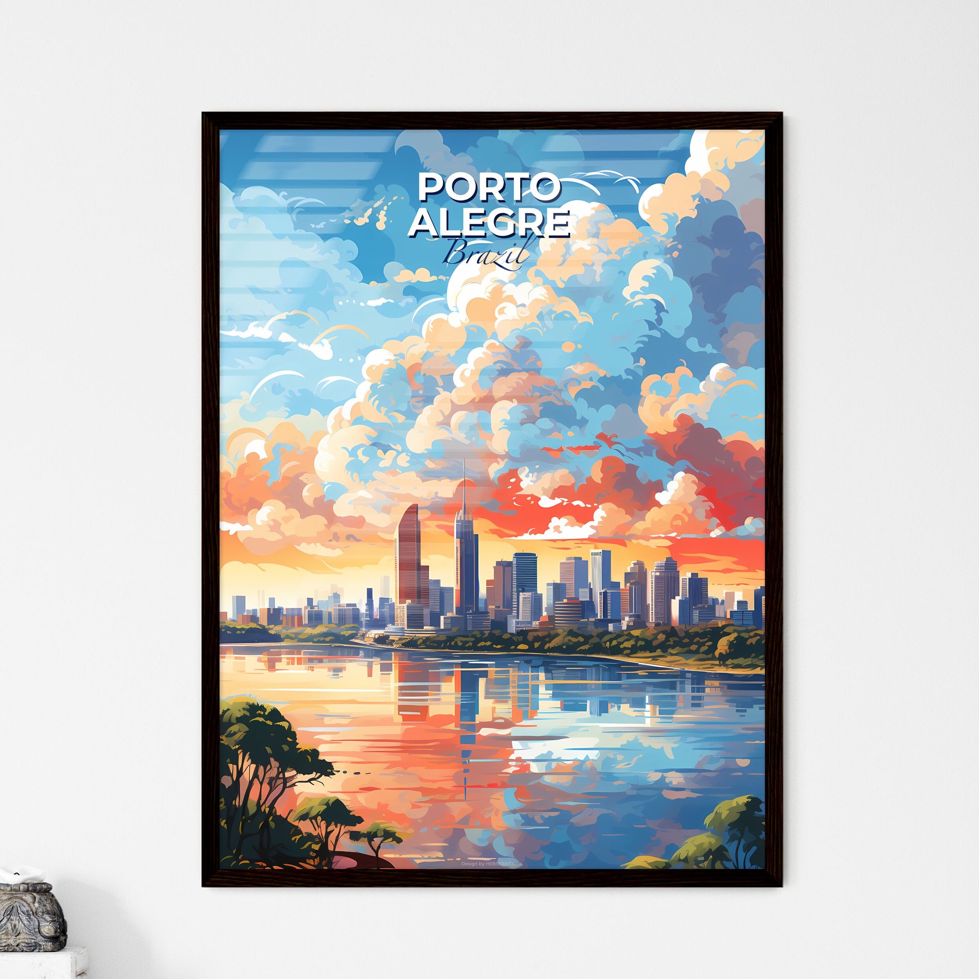 Porto Alegre Brazil Skyline - A City Skyline With A Body Of Water And Clouds - Customizable Travel Gift Default Title