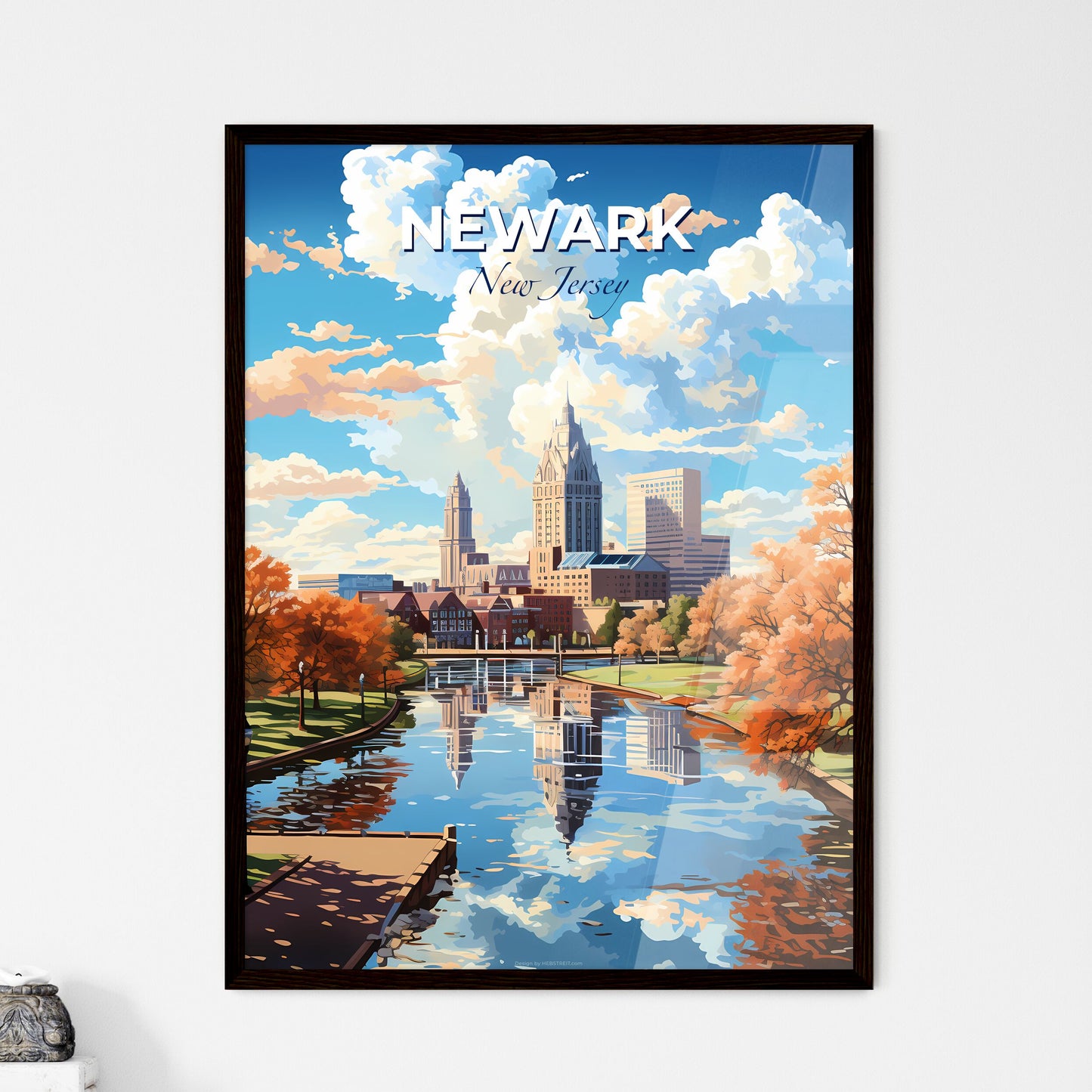 Newark New Jersey Skyline - A Water Body With Trees And Buildings In The Background - Customizable Travel Gift Default Title