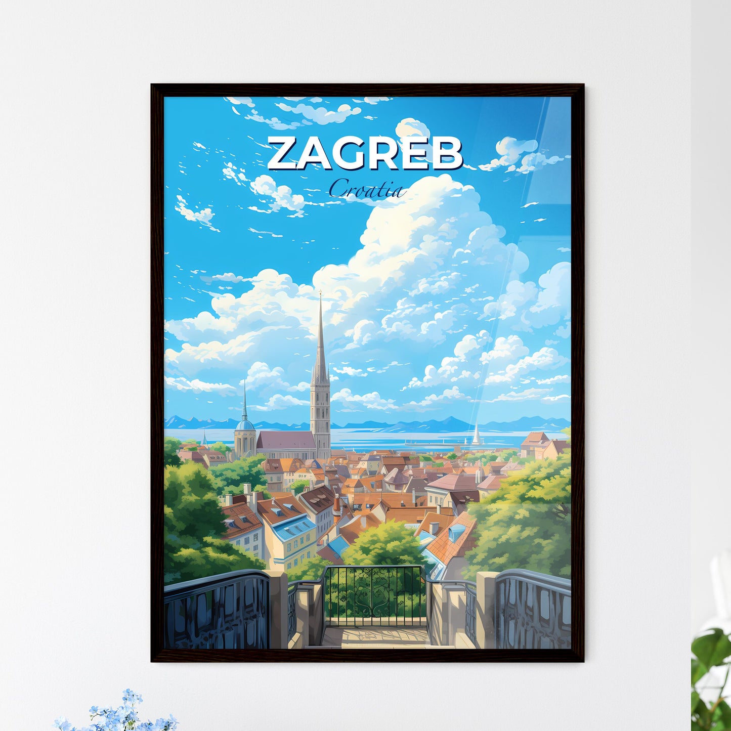 Zagreb Croatia Skyline - A City With A Tall Tower And Trees - Customizable Travel Gift Default Title