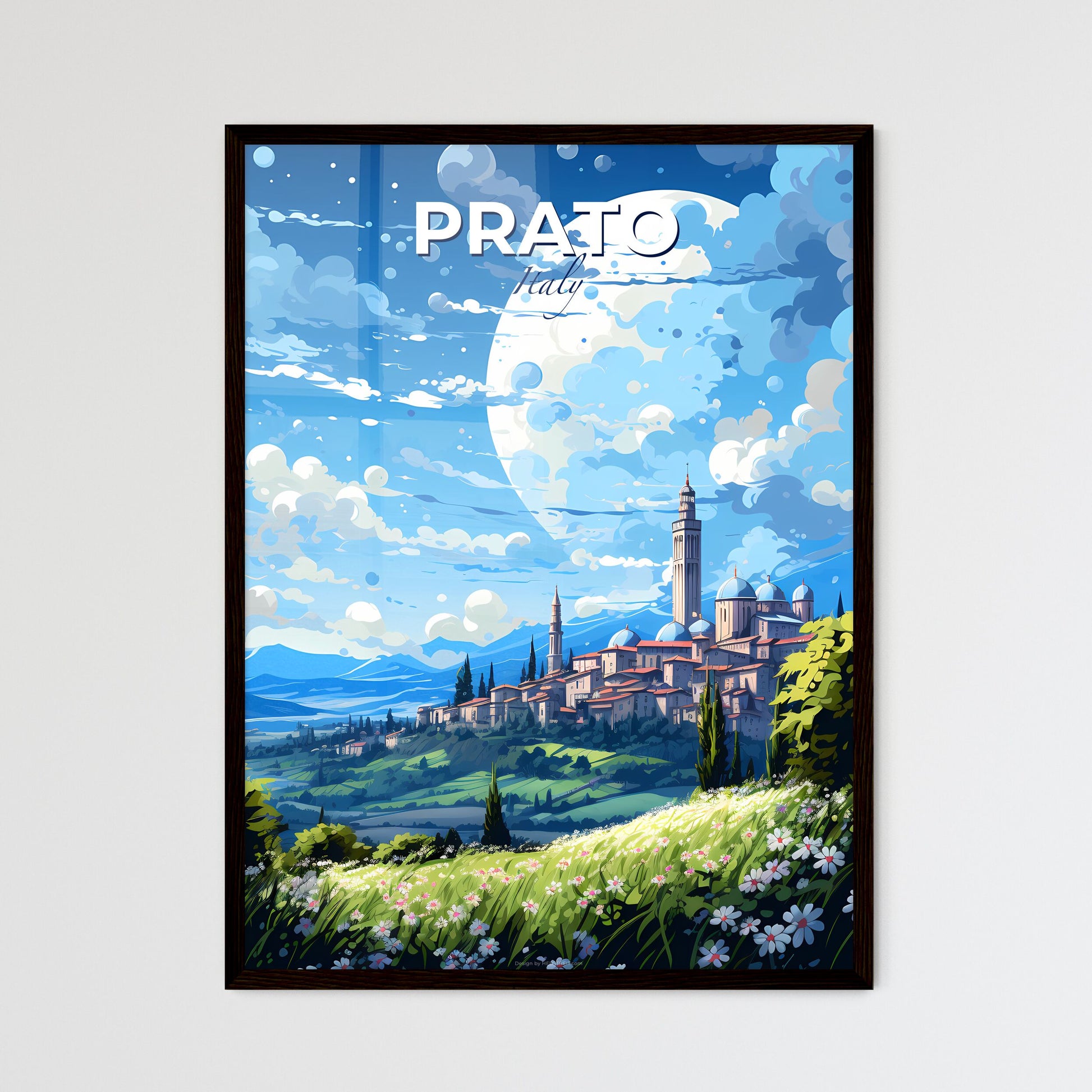 Prato Italy Skyline - A Landscape With A City And A Moon - Customizable Travel Gift Default Title