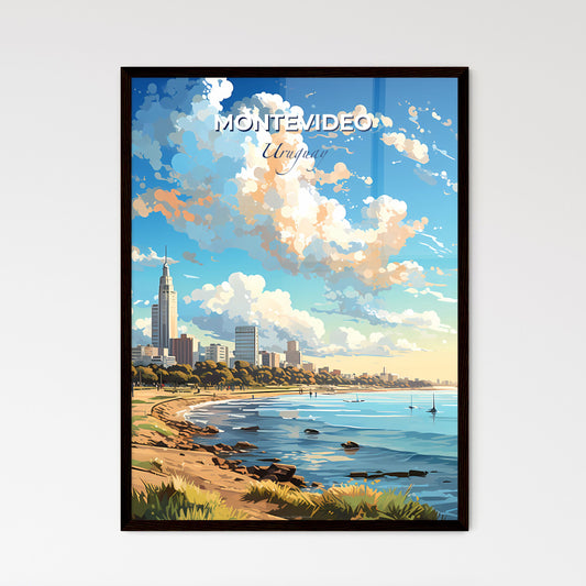 Montevideo Uruguay Skyline - A Beach With A City And Boats In The Water - Customizable Travel Gift Default Title