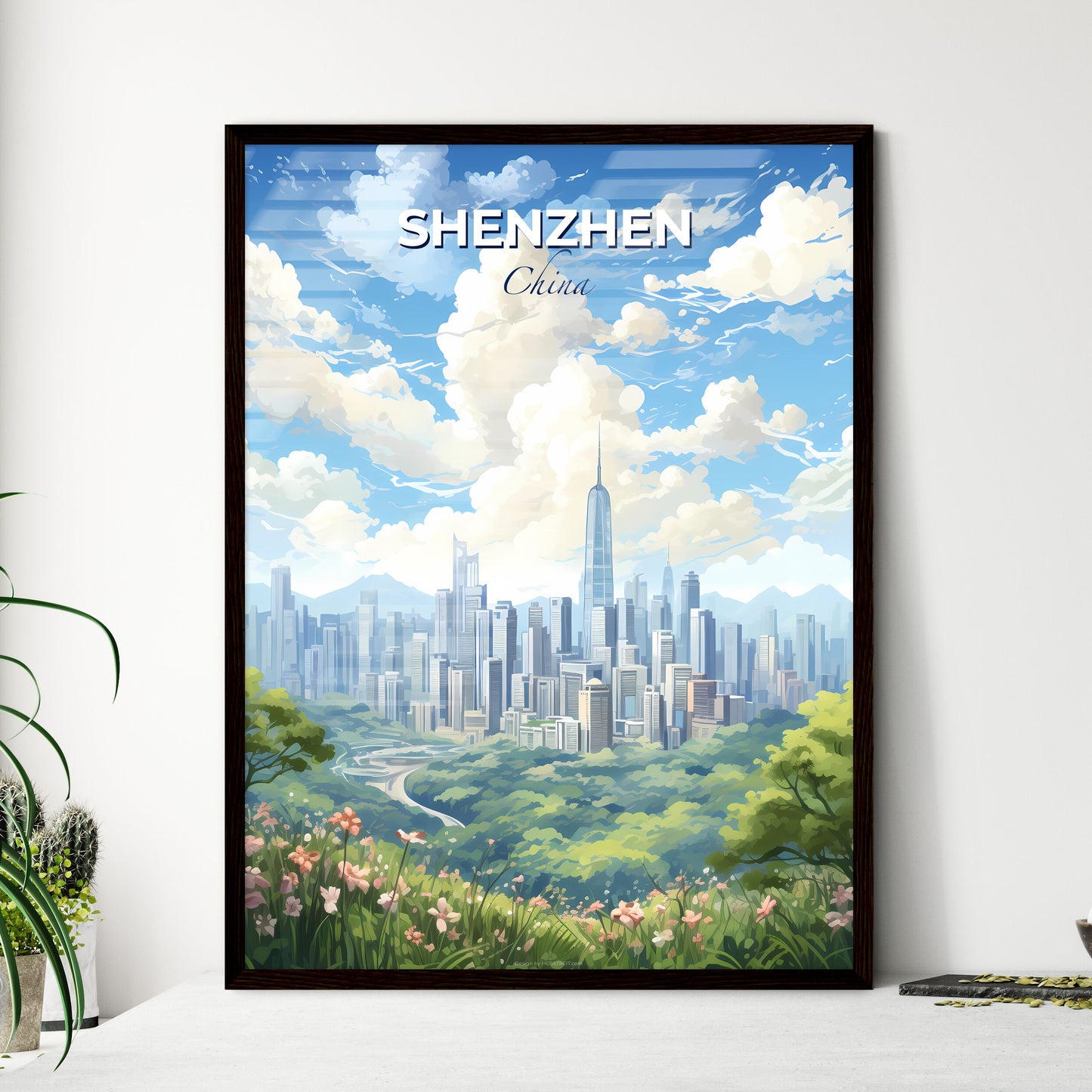 Shenzhen China Skyline - A City Landscape With Trees And Flowers - Customizable Travel Gift Default Title