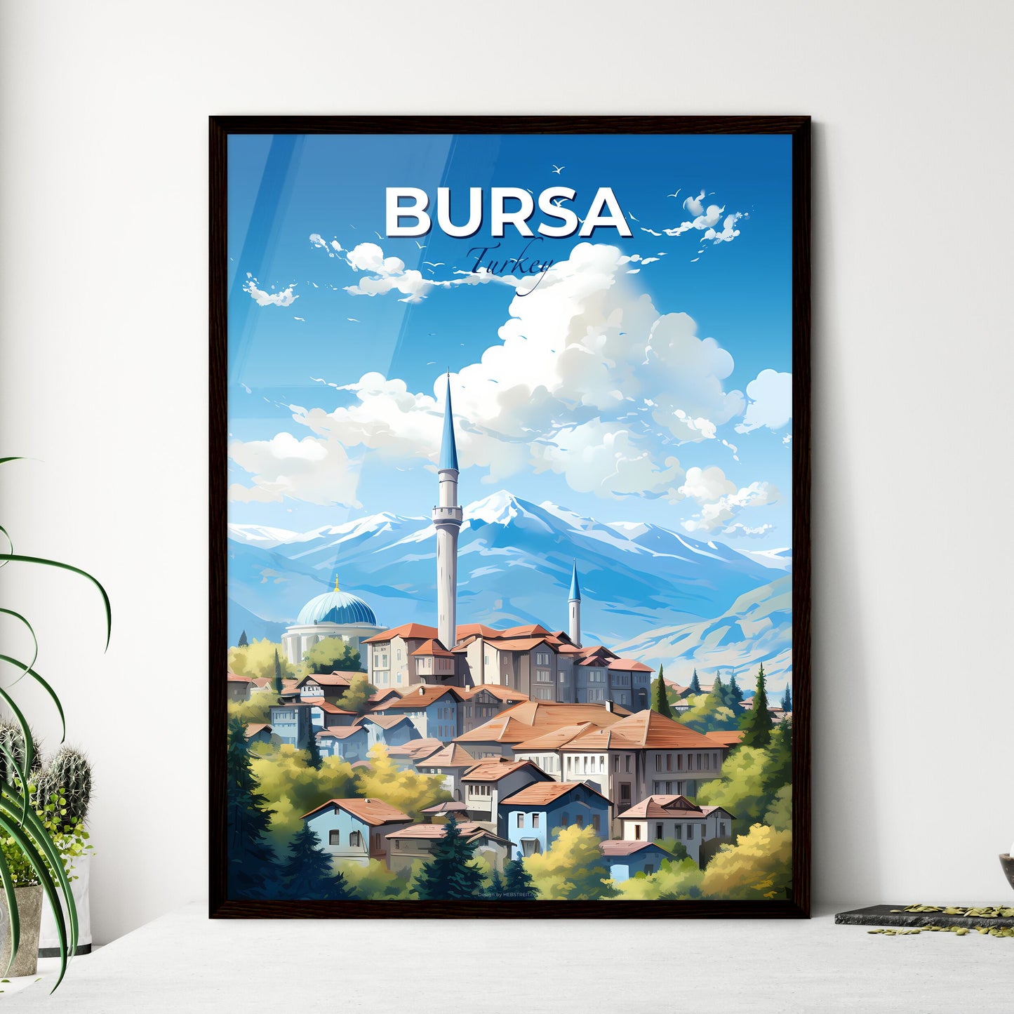 Bursa Turkey Skyline - A City With A Tower And Mountains In The Background - Customizable Travel Gift Default Title