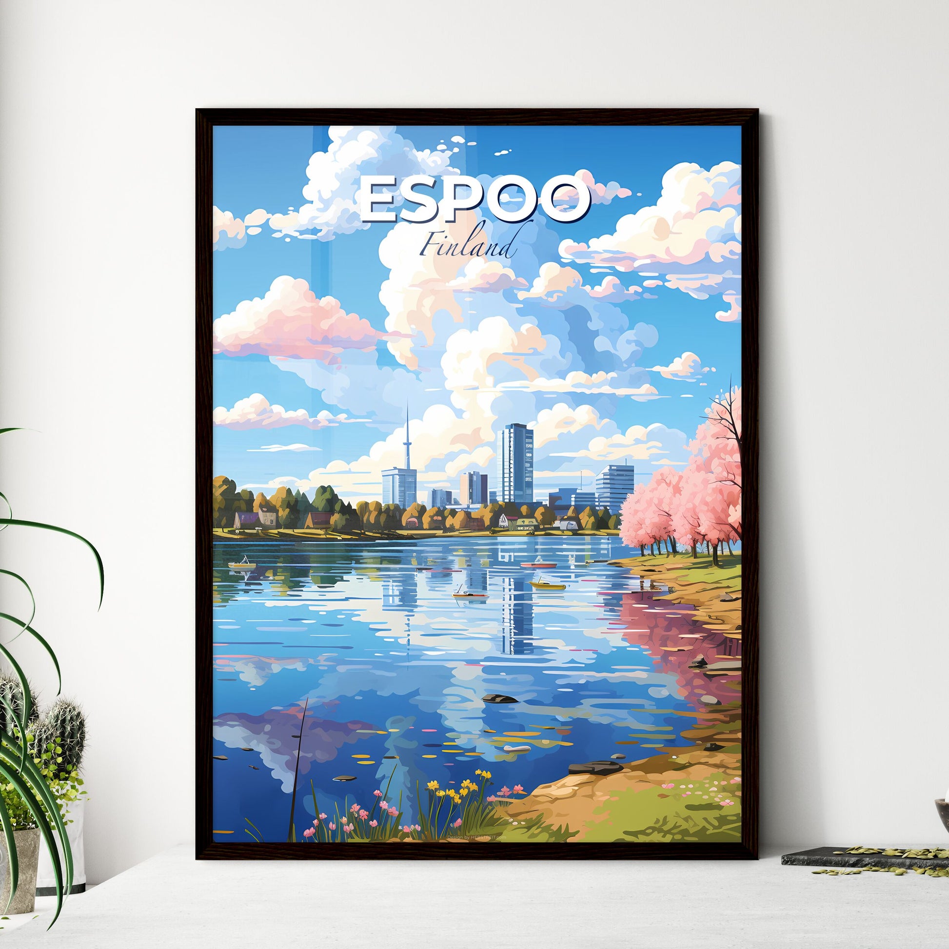 Espoo Finland Skyline - A Water Body With Trees And Buildings In The Background - Customizable Travel Gift Default Title