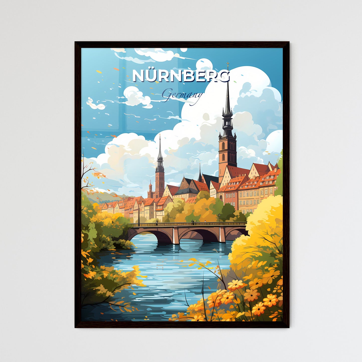 Nurnberg Germany Skyline - A Bridge Over A River With Trees And Buildings - Customizable Travel Gift Default Title