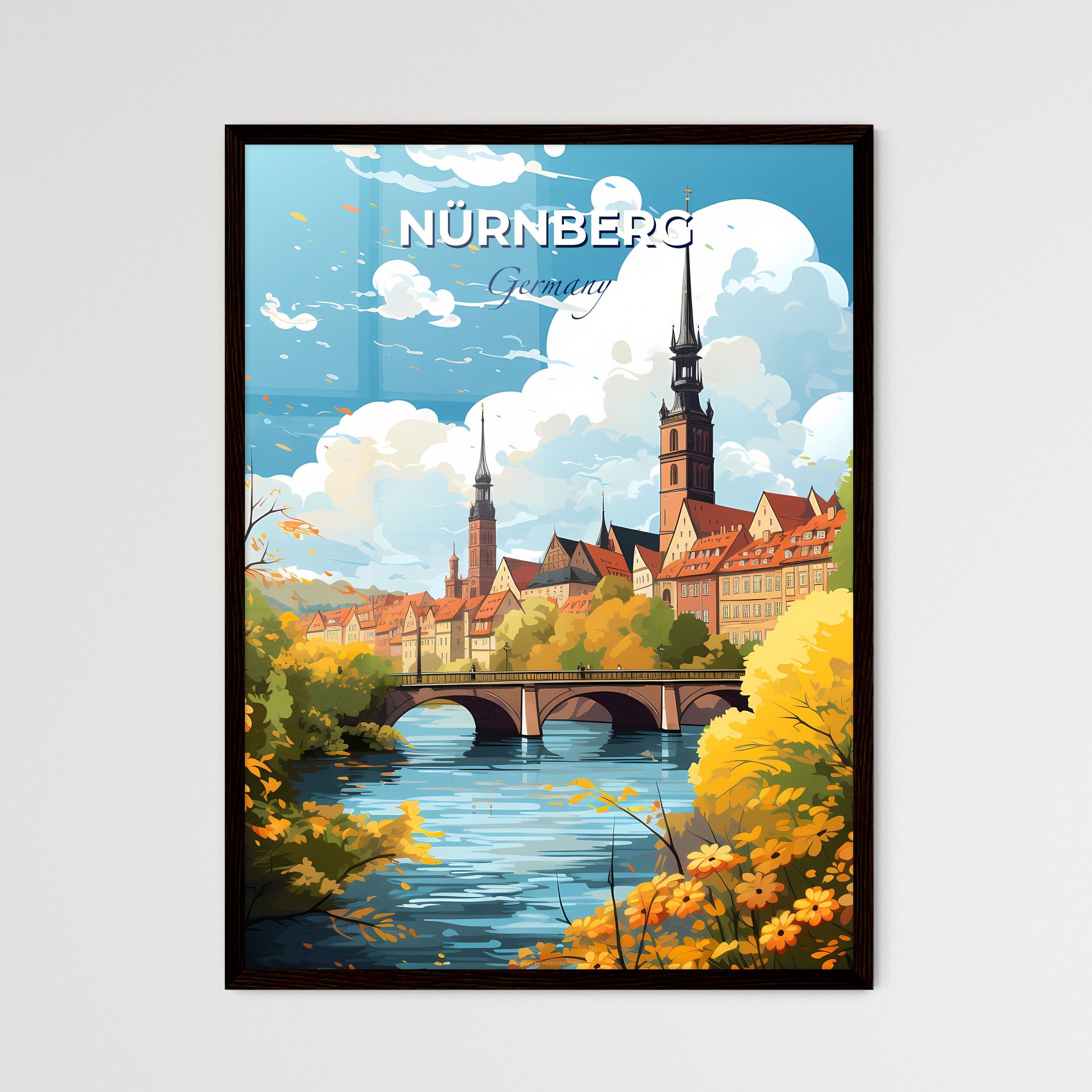 Nurnberg Germany Skyline - A Bridge Over A River With Trees And Buildings - Customizable Travel Gift Default Title