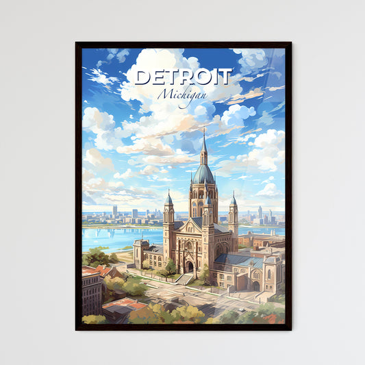 Detroit Michigan Skyline - A Large Building With A Tower And A Body Of Water - Customizable Travel Gift Default Title