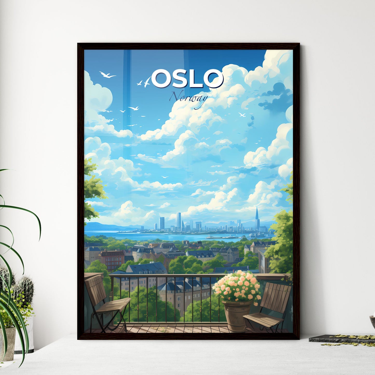 Oslo Norway Skyline - A View Of A City From A Balcony - Customizable Travel Gift Default Title