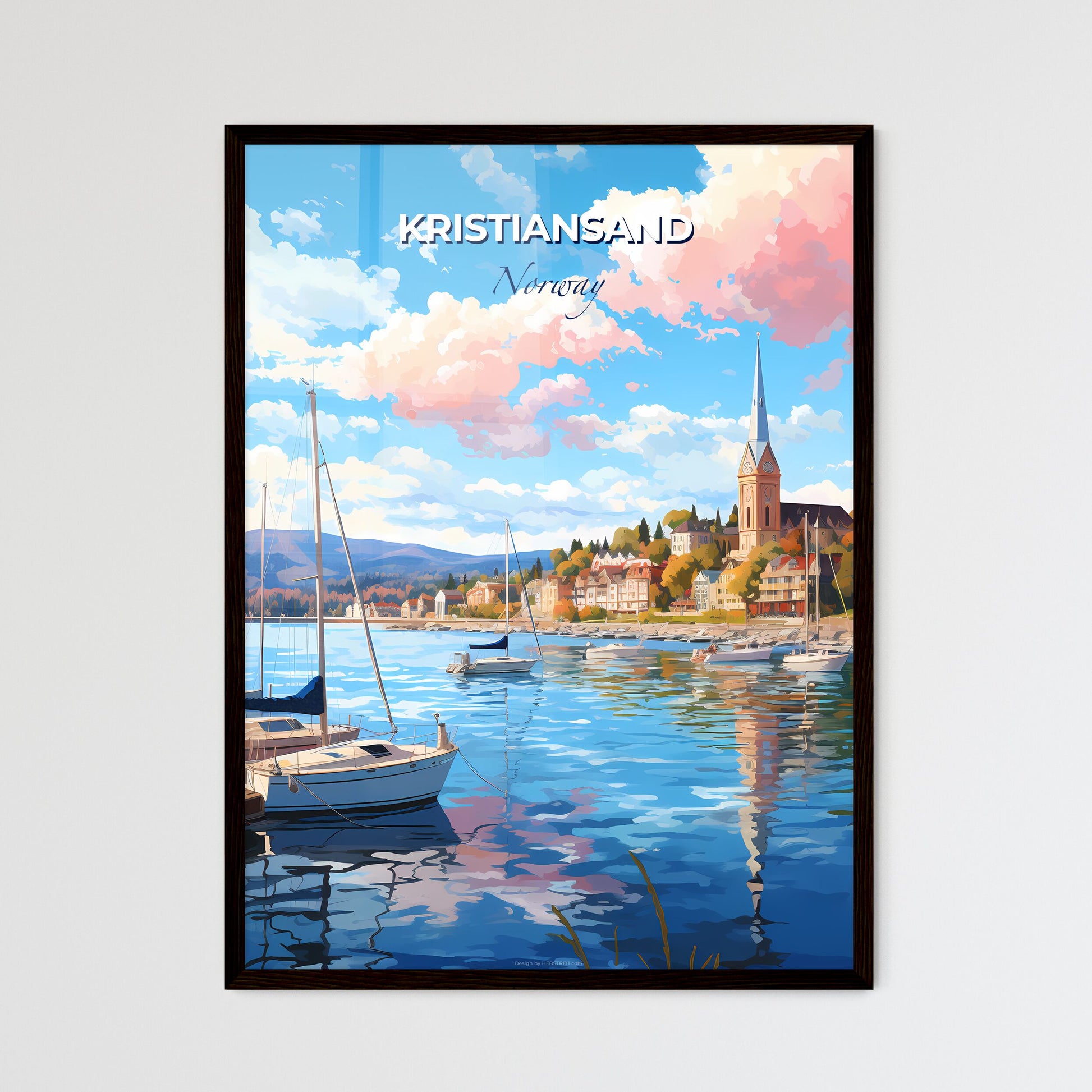 Kristiansand Norway Skyline - A Water With Boats And A Church In The Background - Customizable Travel Gift Default Title