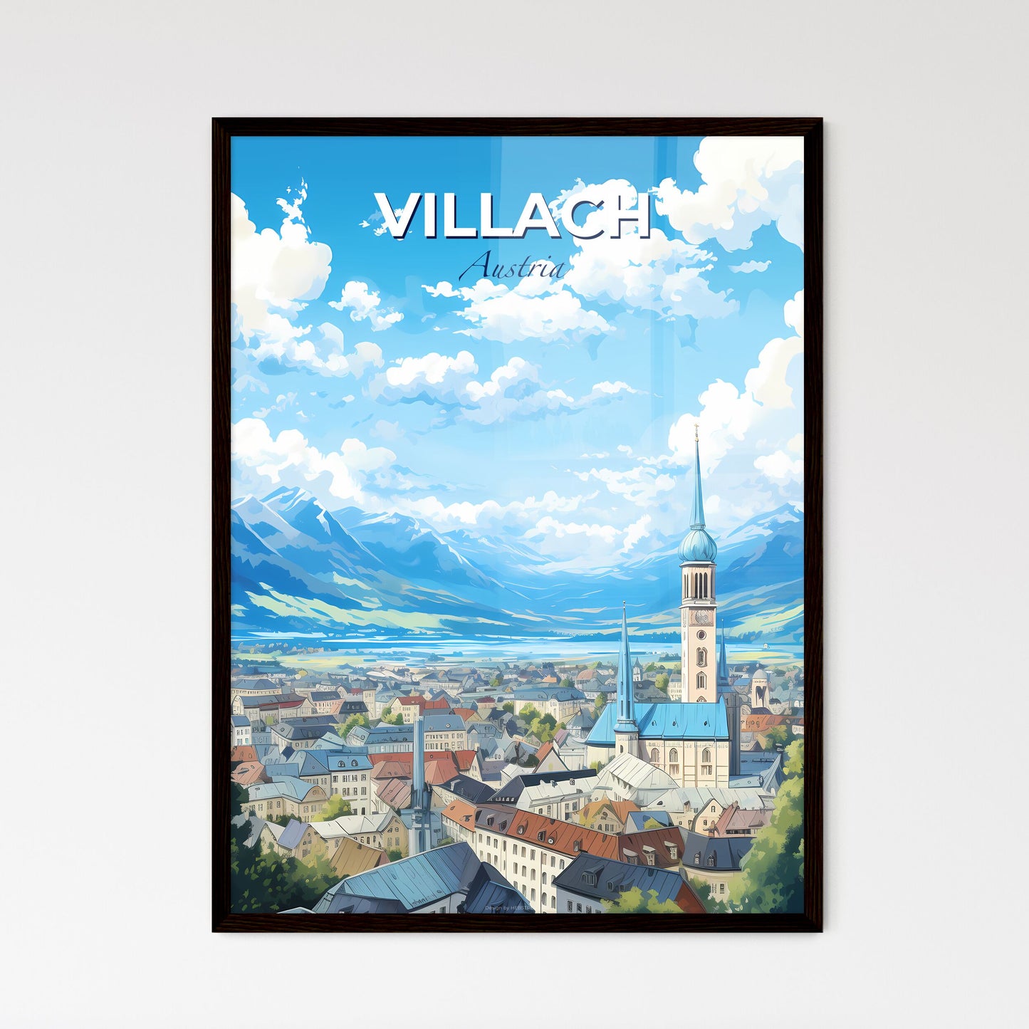 Villach Austria Skyline - A City With A Steeple And Mountains In The Background - Customizable Travel Gift Default Title