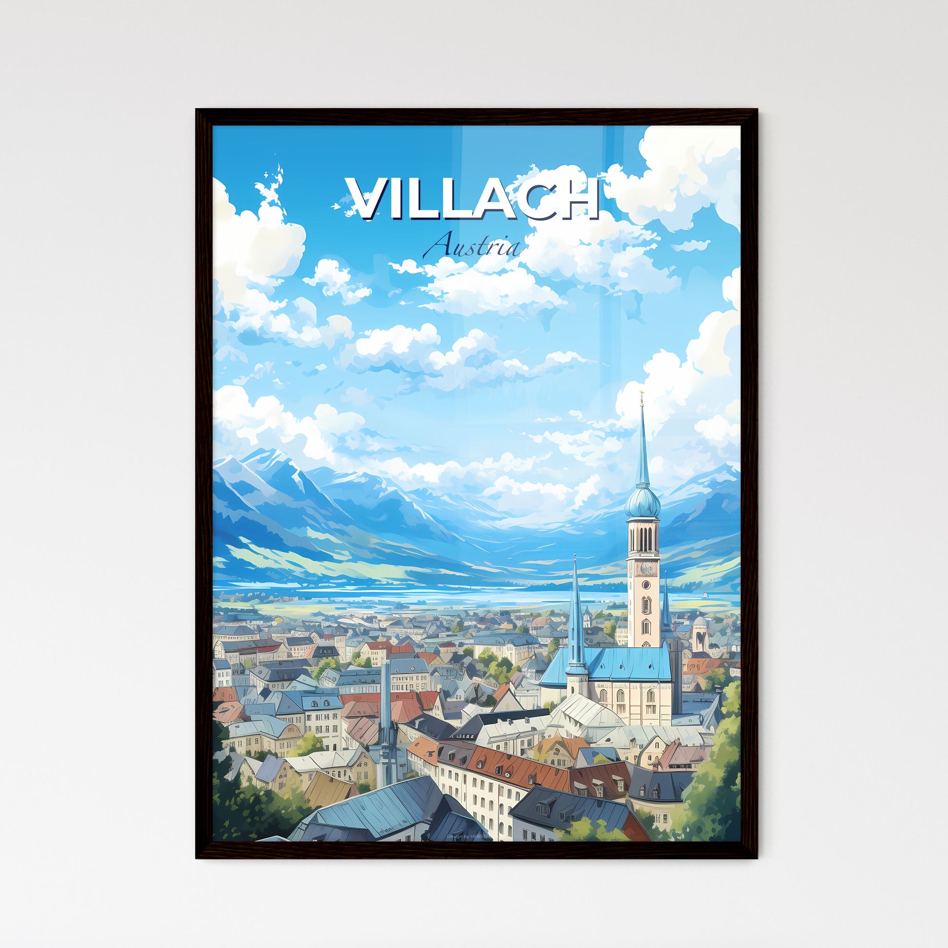Villach Austria Skyline - A City With A Steeple And Mountains In The Background - Customizable Travel Gift Default Title