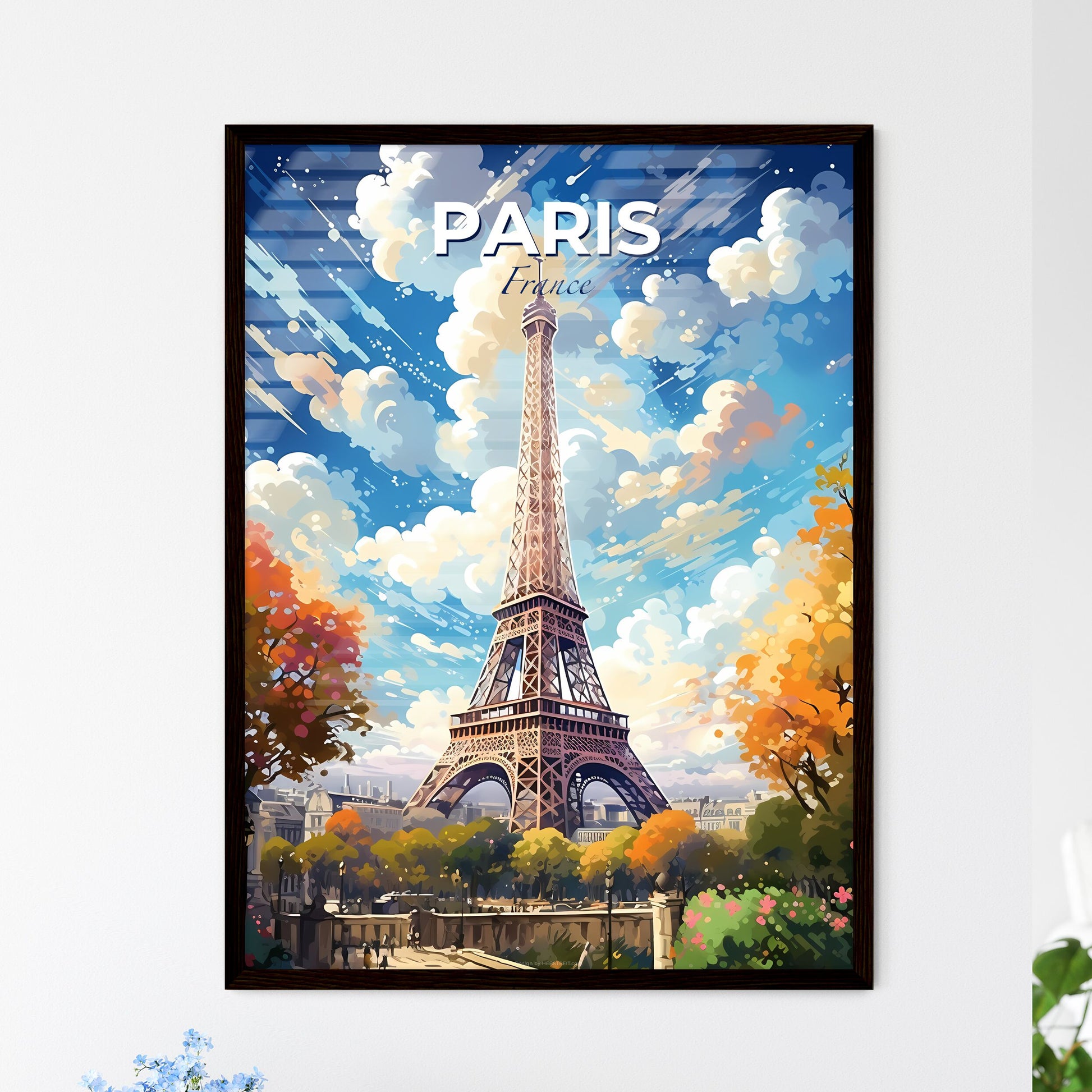 Paris France Skyline - Eiffel Tower With Trees And Clouds In The Sky - Customizable Travel Gift Default Title