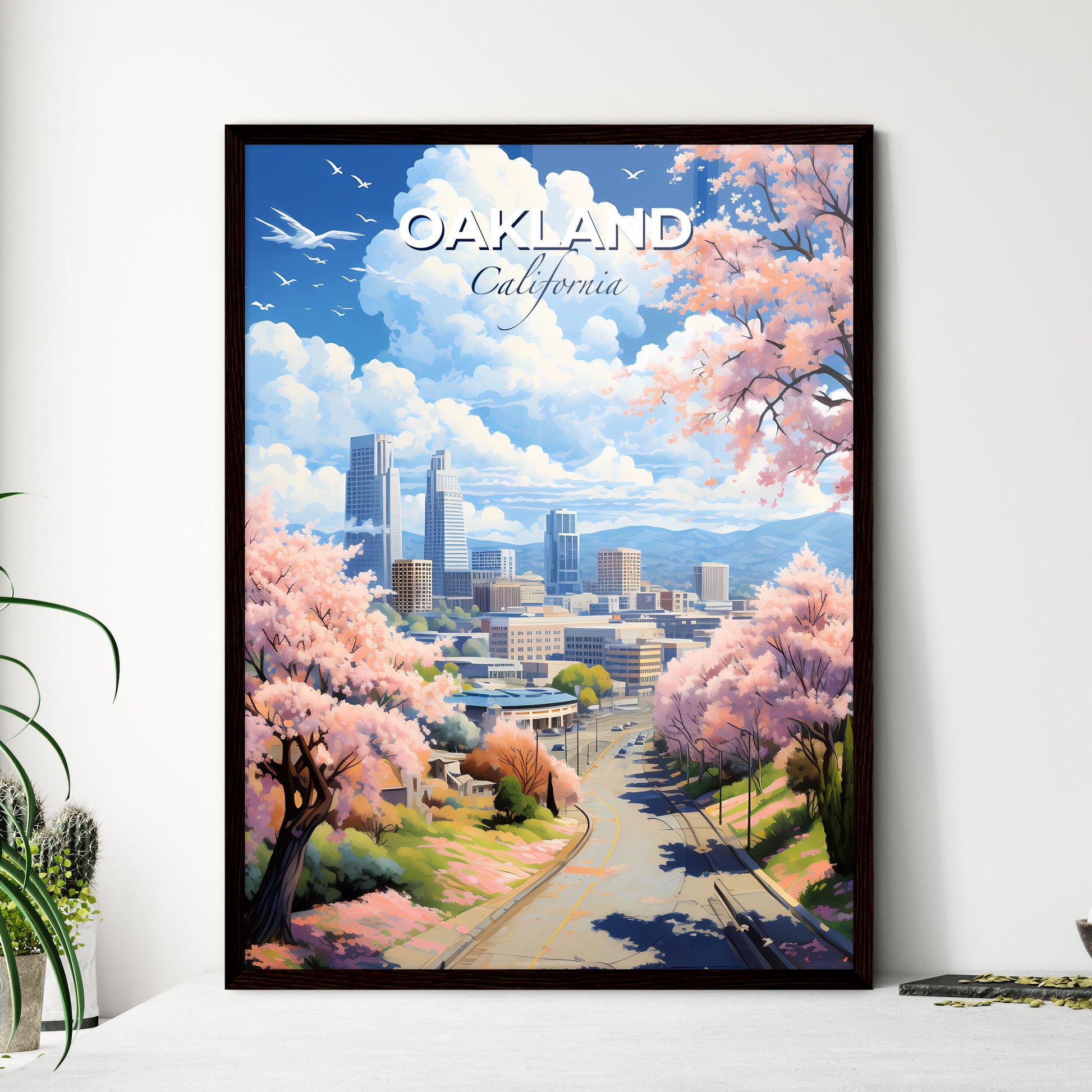 Oakland California Skyline - A City With Pink Trees And Buildings - Customizable Travel Gift Default Title