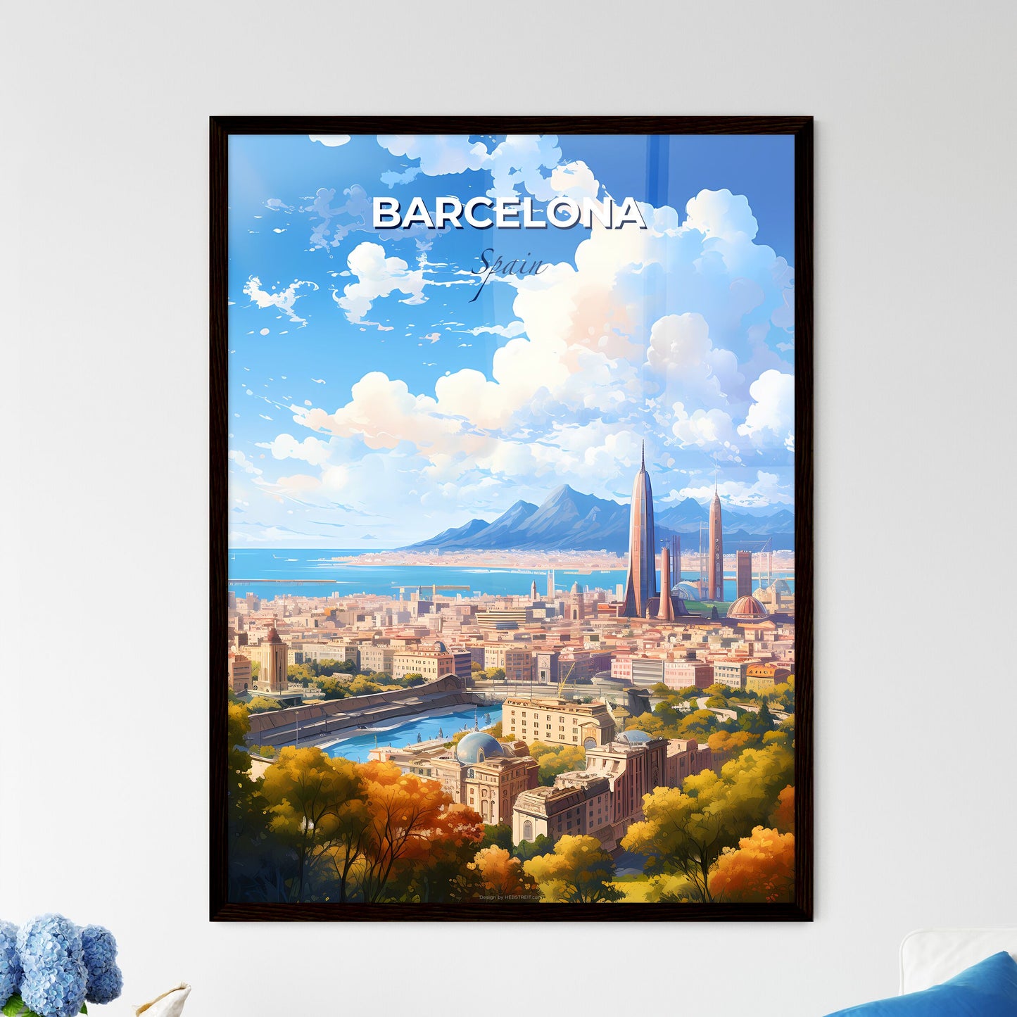 Barcelona Spain Skyline - A City With A River And Mountains In The Background - Customizable Travel Gift Default Title