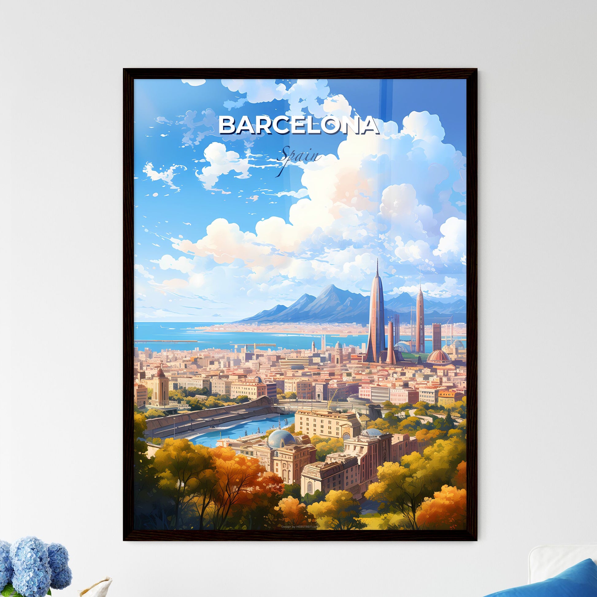 Barcelona Spain Skyline - A City With A River And Mountains In The Background - Customizable Travel Gift Default Title