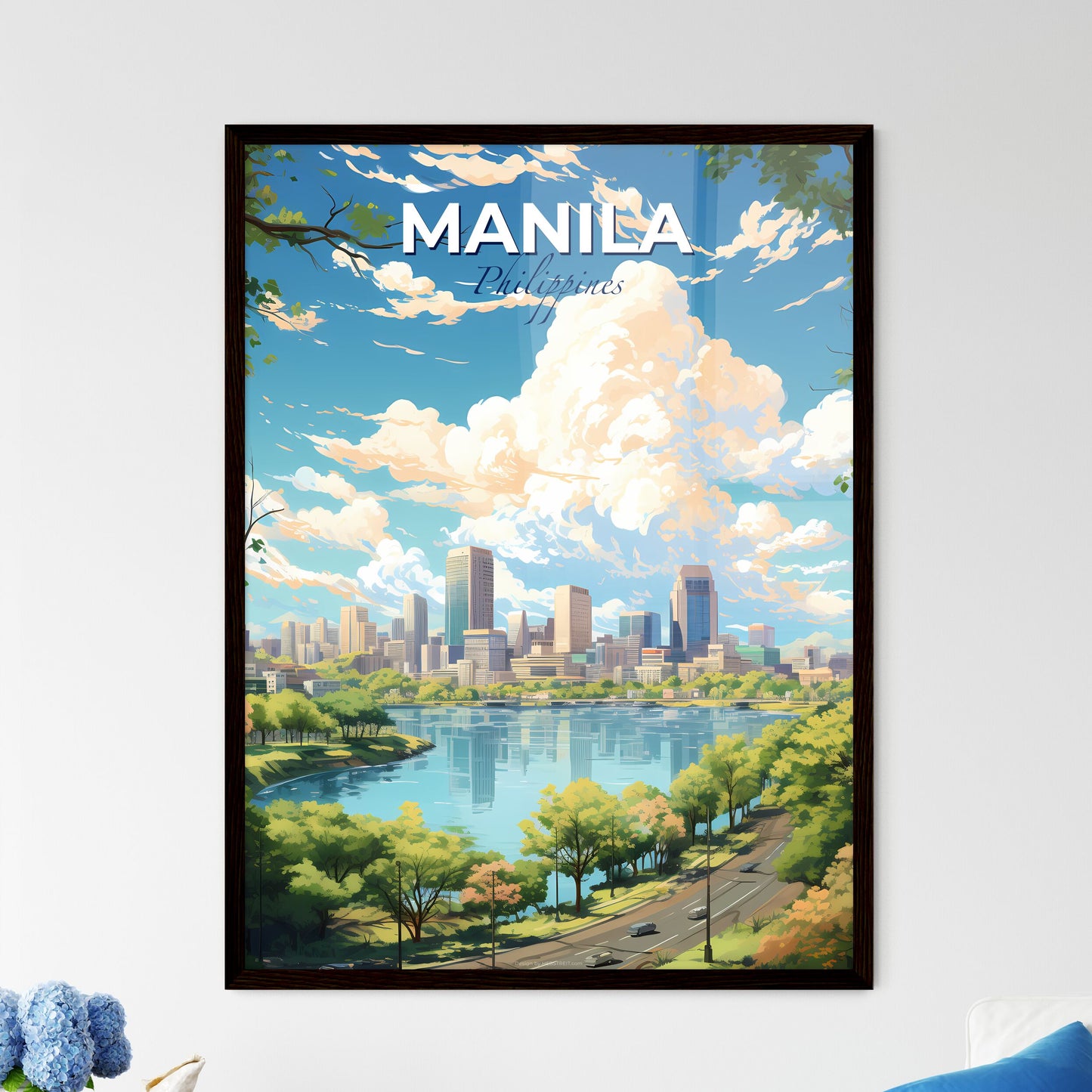 Manila Philippines Skyline - A Cityscape With A River And Trees - Customizable Travel Gift Default Title
