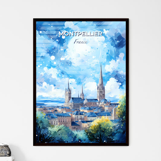 Montpellier France Skyline - A Painting Of A City With A Spire - Customizable Travel Gift Default Title