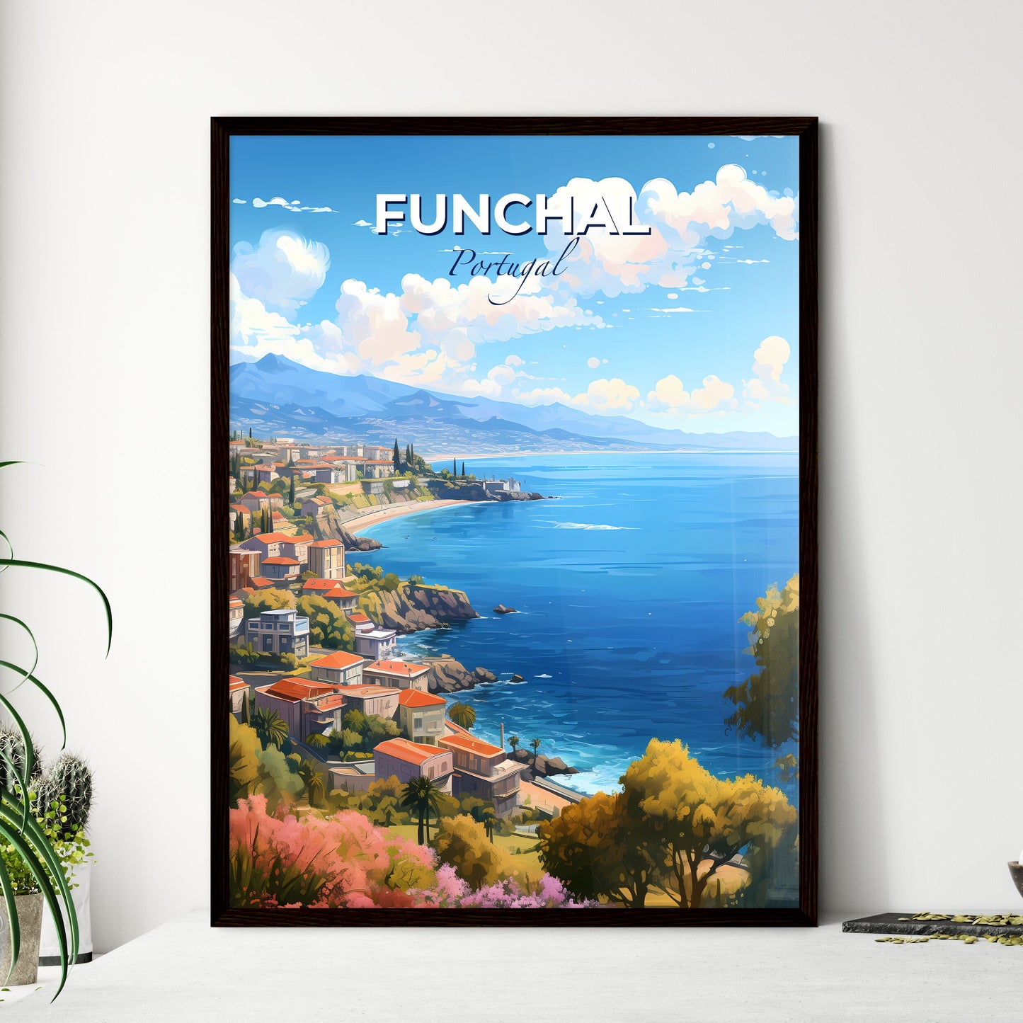 Funchal Portugal Skyline - A City On A Cliff By The Sea - Customizable Travel Gift Default Title