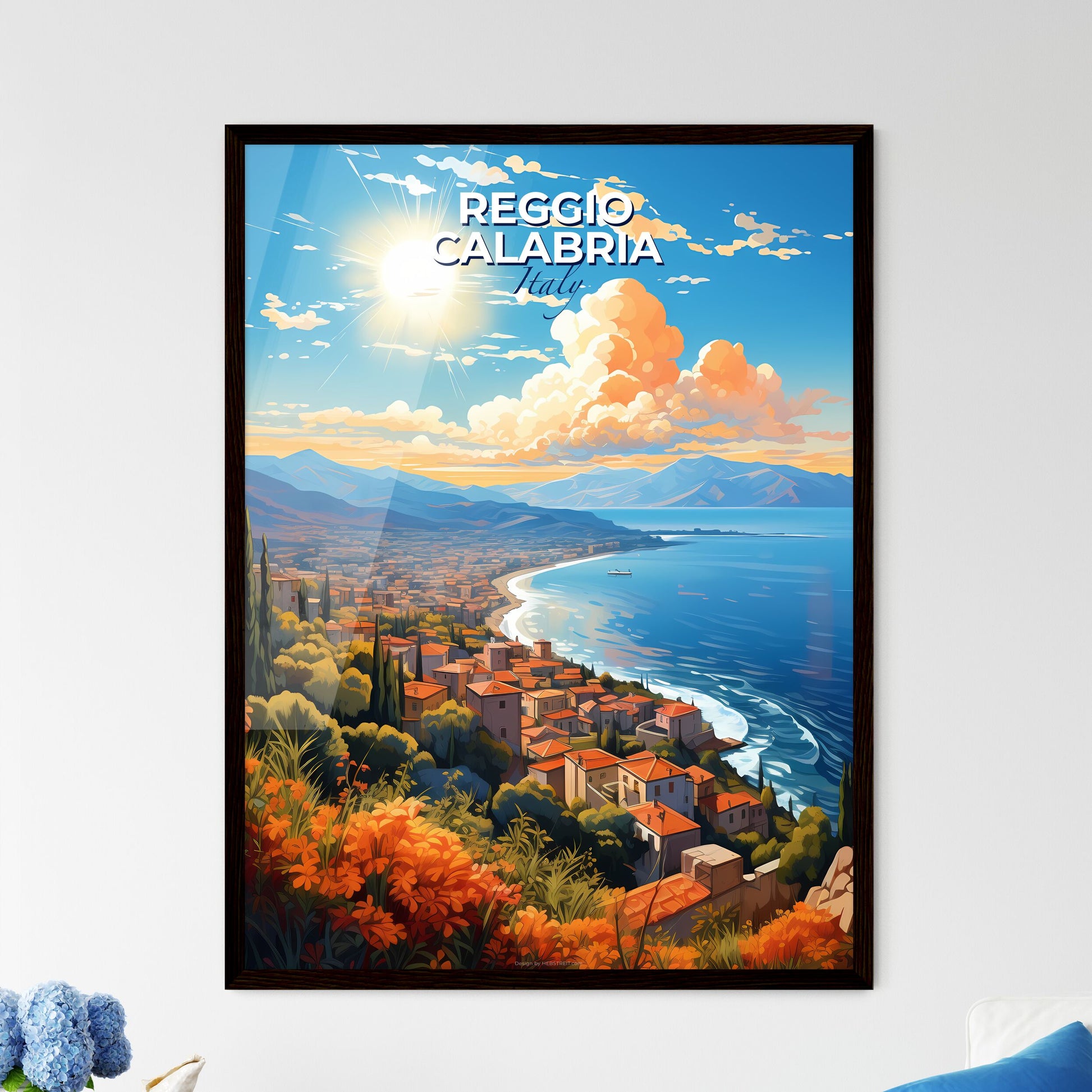 Reggio Calabria Italy Skyline - A Landscape Of A Town On A Hill With A Body Of Water And Mountains - Customizable Travel Gift Default Title