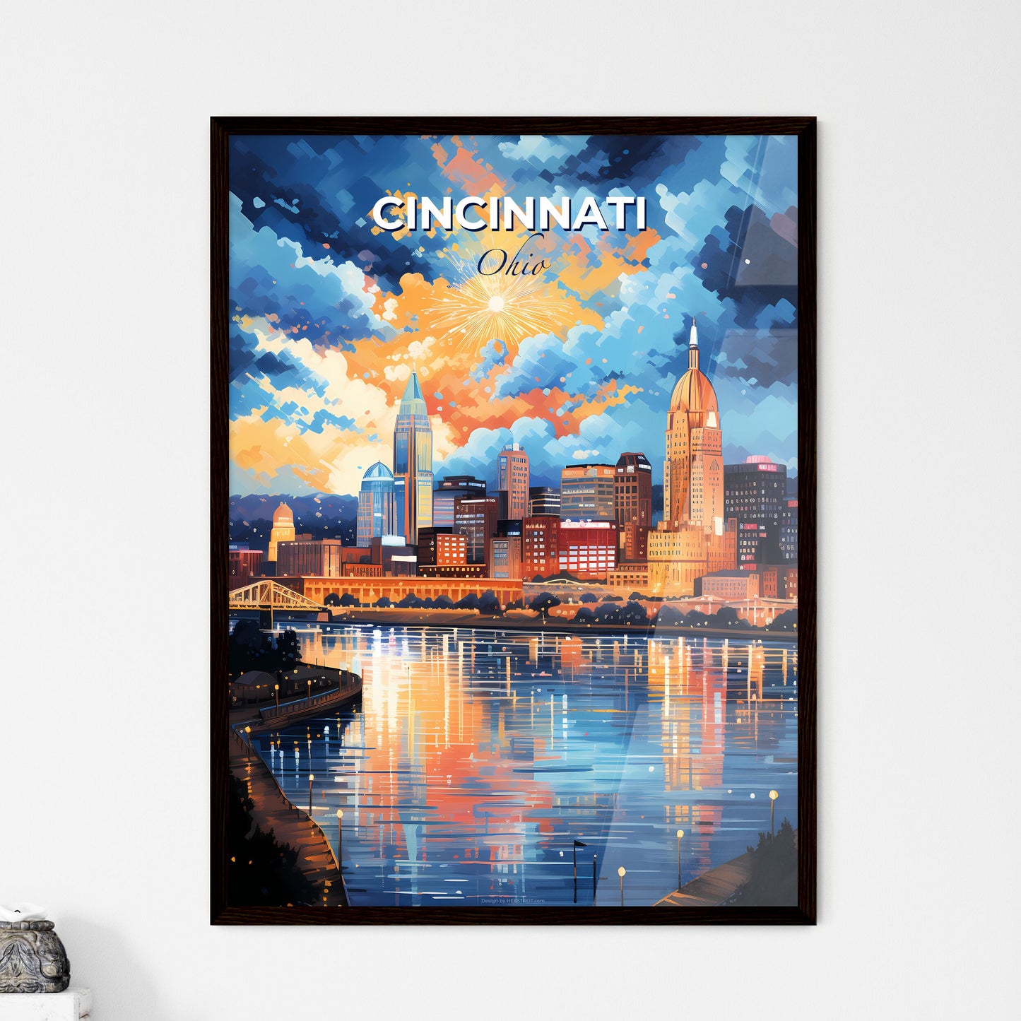 Cincinnati Ohio Skyline - A Cityscape With A Firework In The Sky - Customizable Travel Gift Default Title