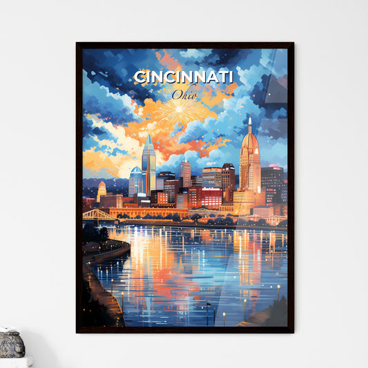 Cincinnati Ohio Skyline - A Cityscape With A Firework In The Sky - Customizable Travel Gift Default Title