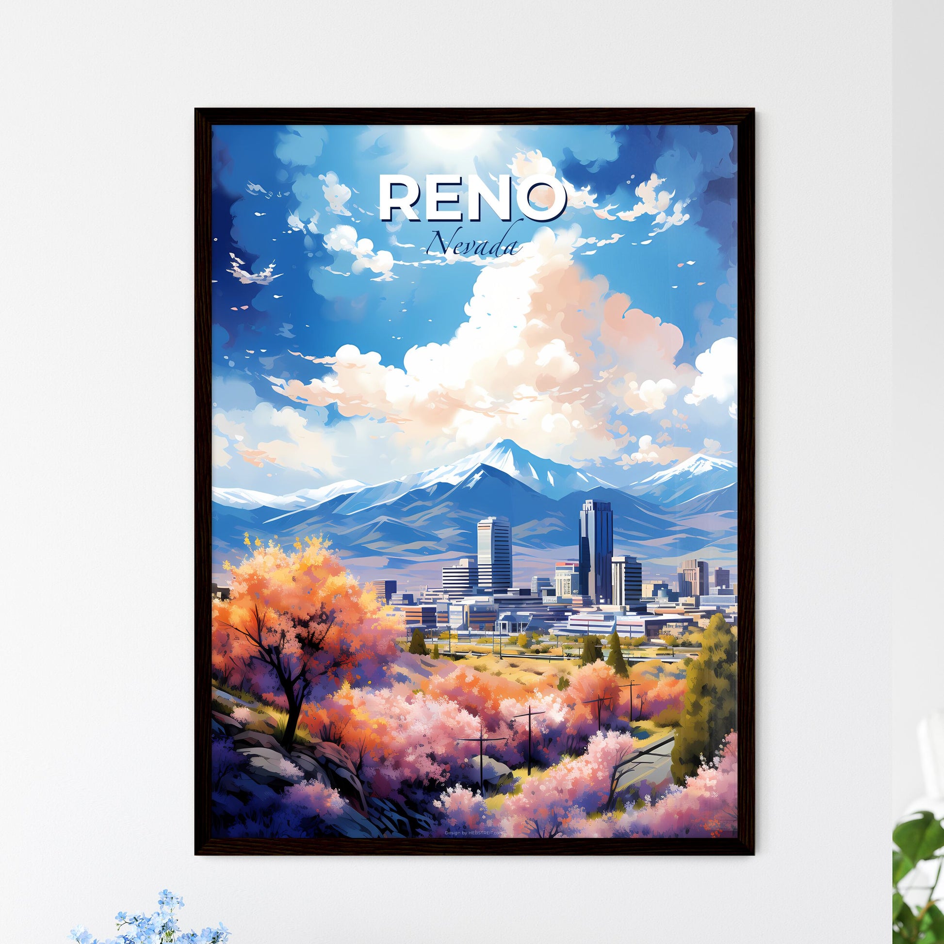 Reno Nevada Skyline - A City With Trees And Mountains In The Background - Customizable Travel Gift Default Title