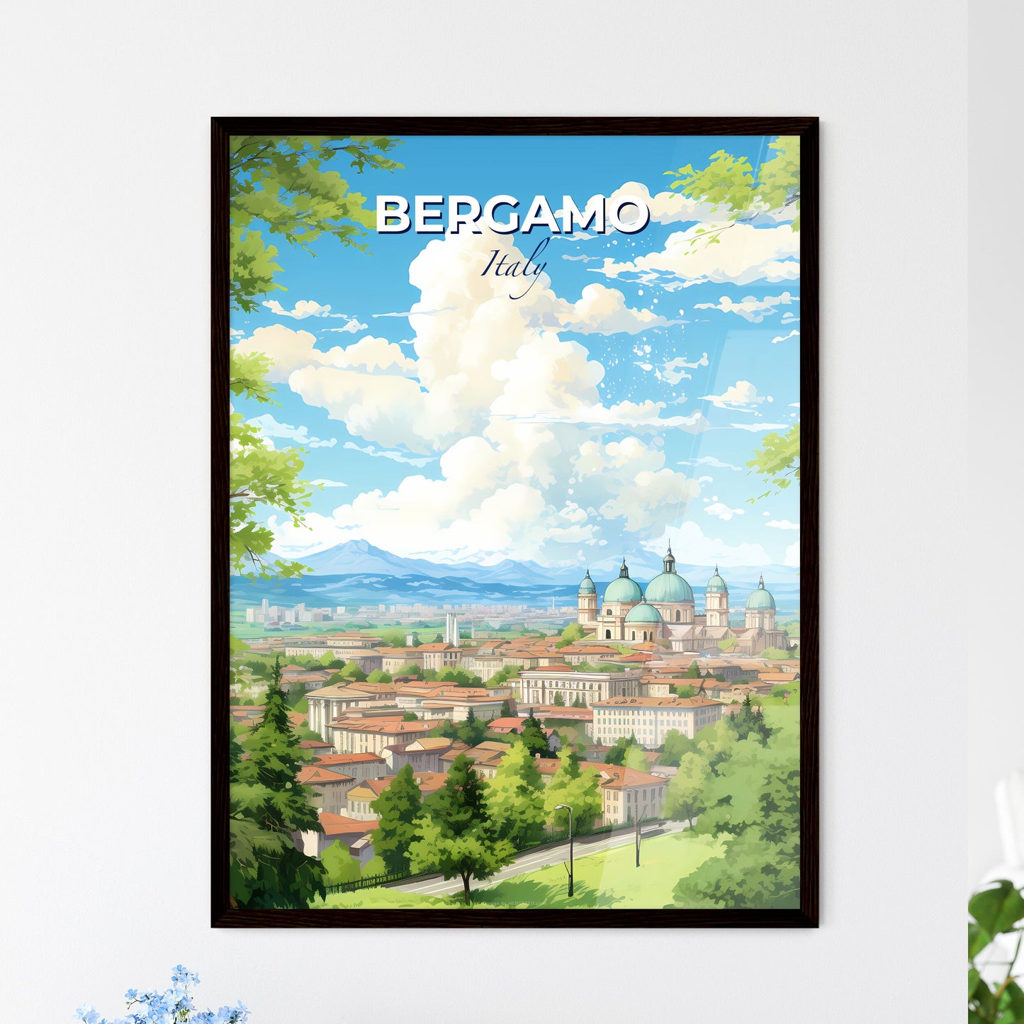Bergamo Italy Skyline - A City With Many Buildings And Trees - Customizable Travel Gift Default Title