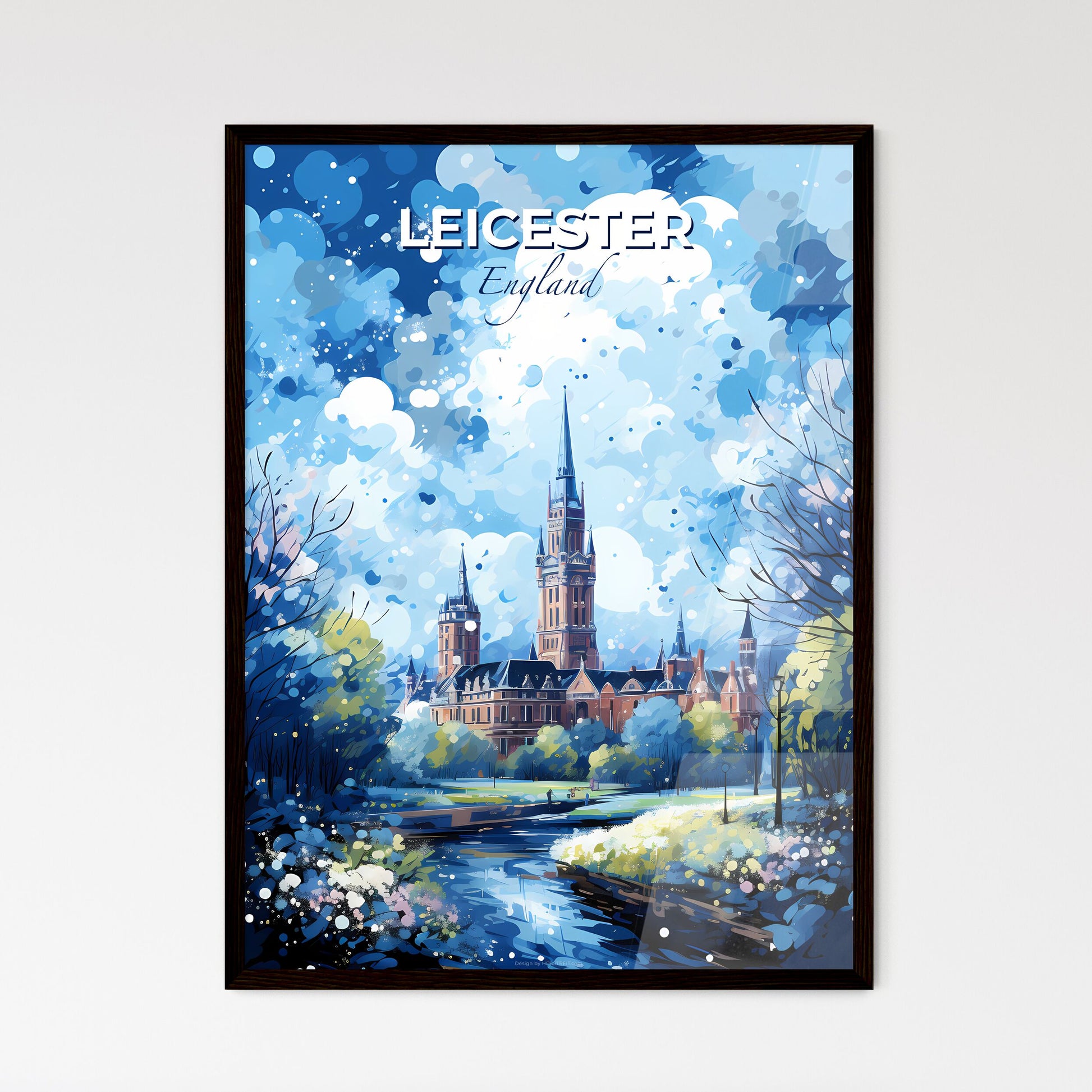 Leicester England Skyline - A Painting Of A Castle With Trees And A River - Customizable Travel Gift Default Title