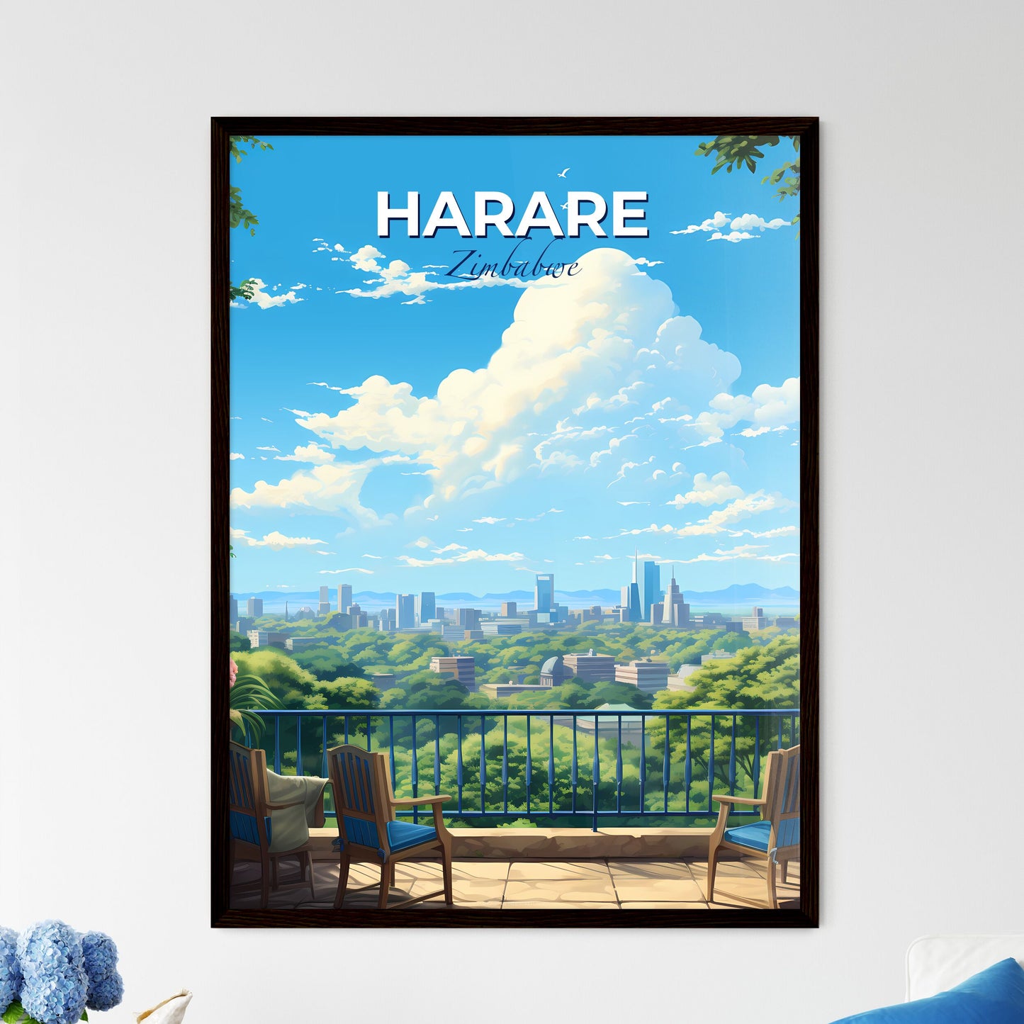 Harare Zimbabwe Skyline - A View Of A City From A Balcony - Customizable Travel Gift Default Title