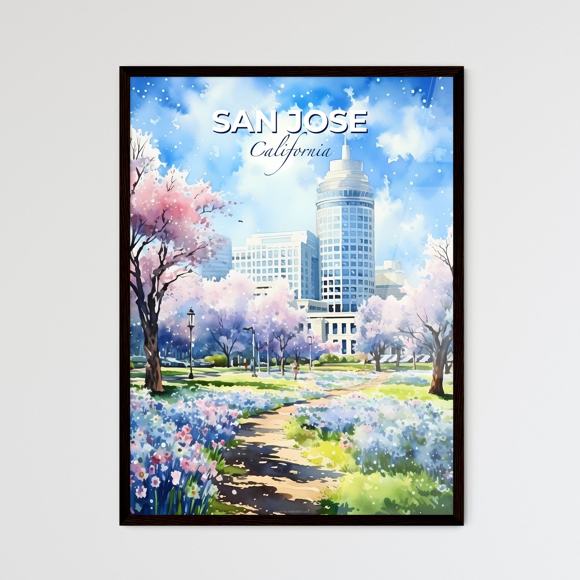 San Jose California Skyline - A Park With Trees And Buildings - Customizable Travel Gift Default Title
