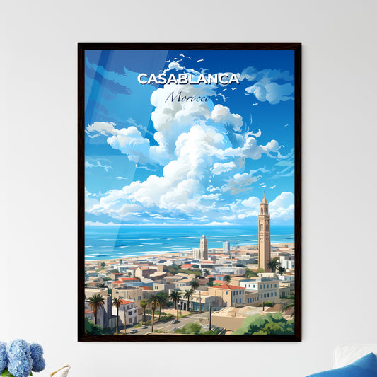 Casablanca Morocco Skyline - A City With A Tower And Palm Trees And A Beach - Customizable Travel Gift Default Title