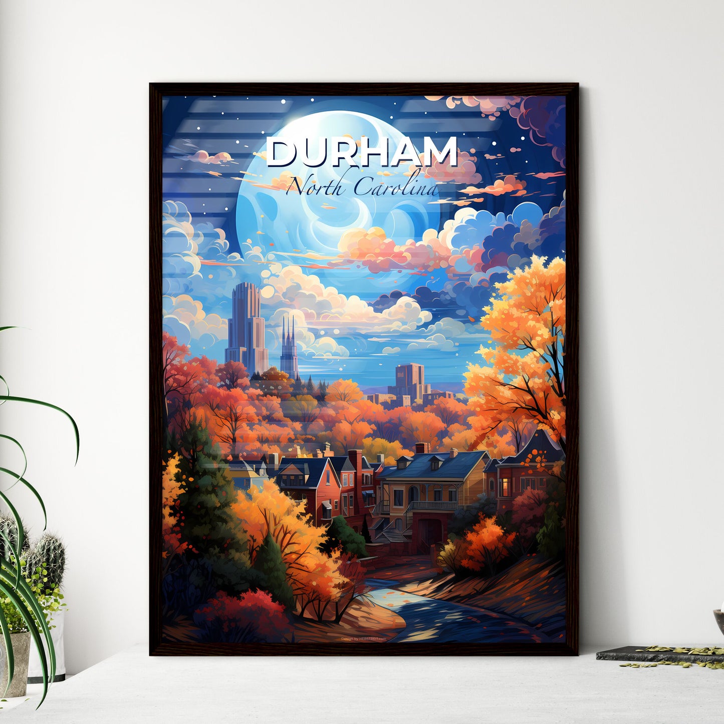 Durham North Carolina Skyline - A Colorful Landscape With Trees And Buildings - Customizable Travel Gift Default Title