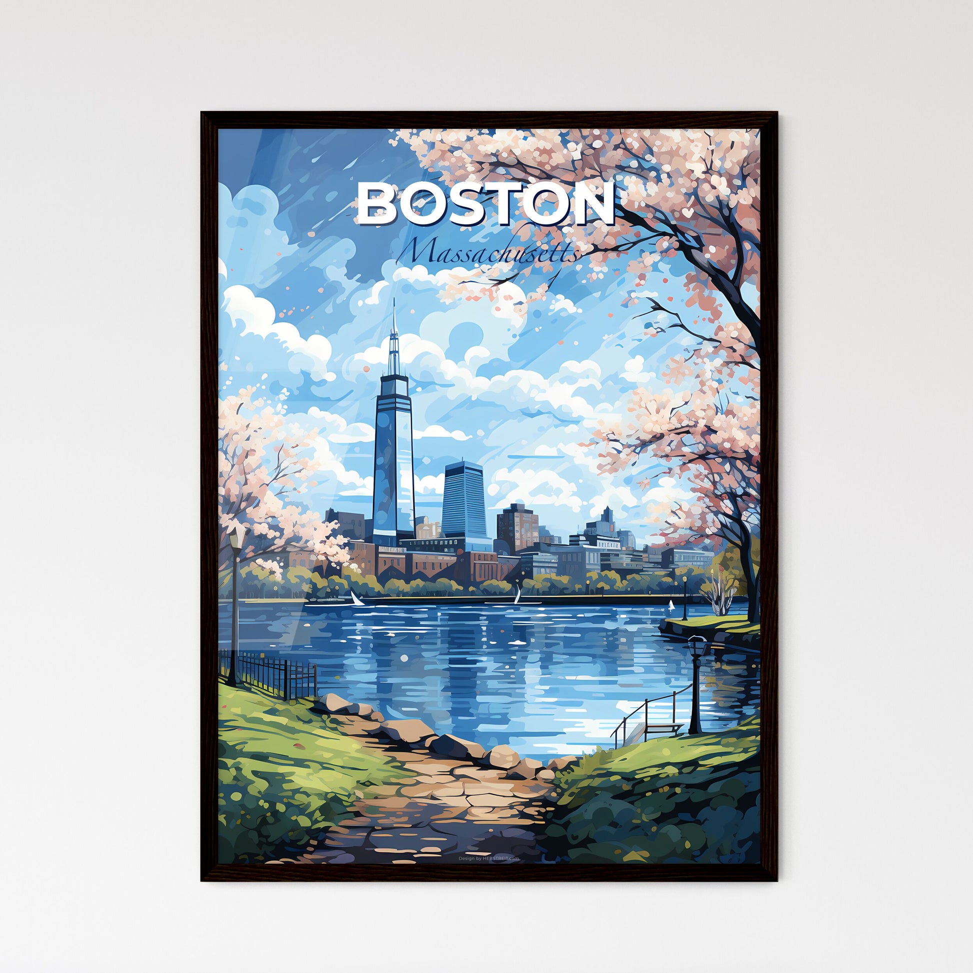 Boston Massachusetts Skyline - A Painting Of A City With A Lake And Trees - Customizable Travel Gift Default Title