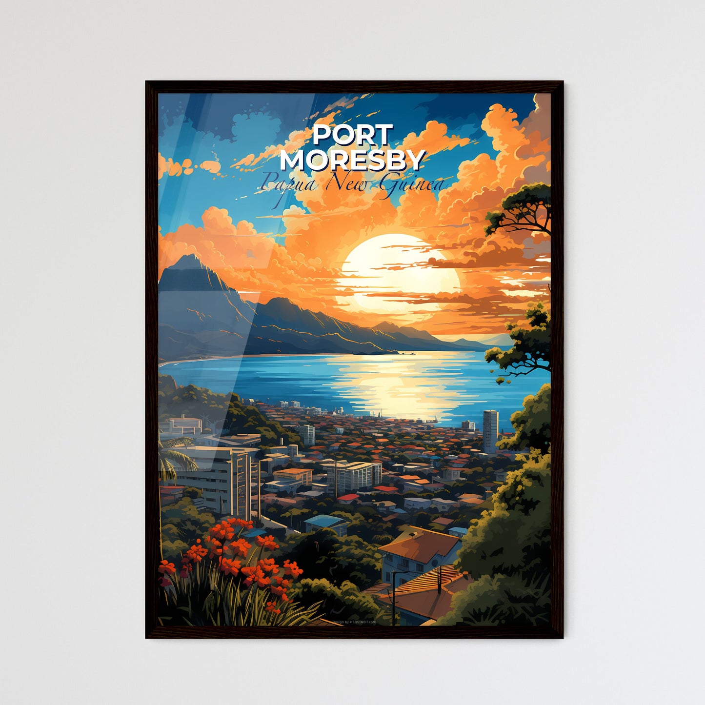 Port Moresby Papua New Guinea Skyline - A Sunset Over A City - Customizable Travel Gift Default Title