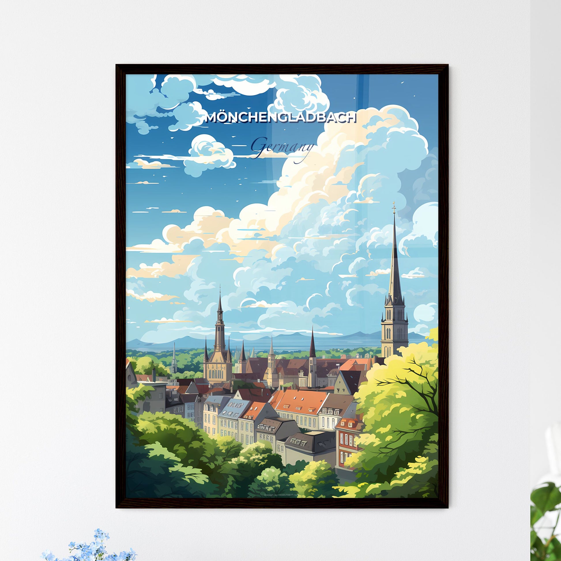 Monchengladbach Germany Skyline - A City With A Steeple And Trees - Customizable Travel Gift Default Title