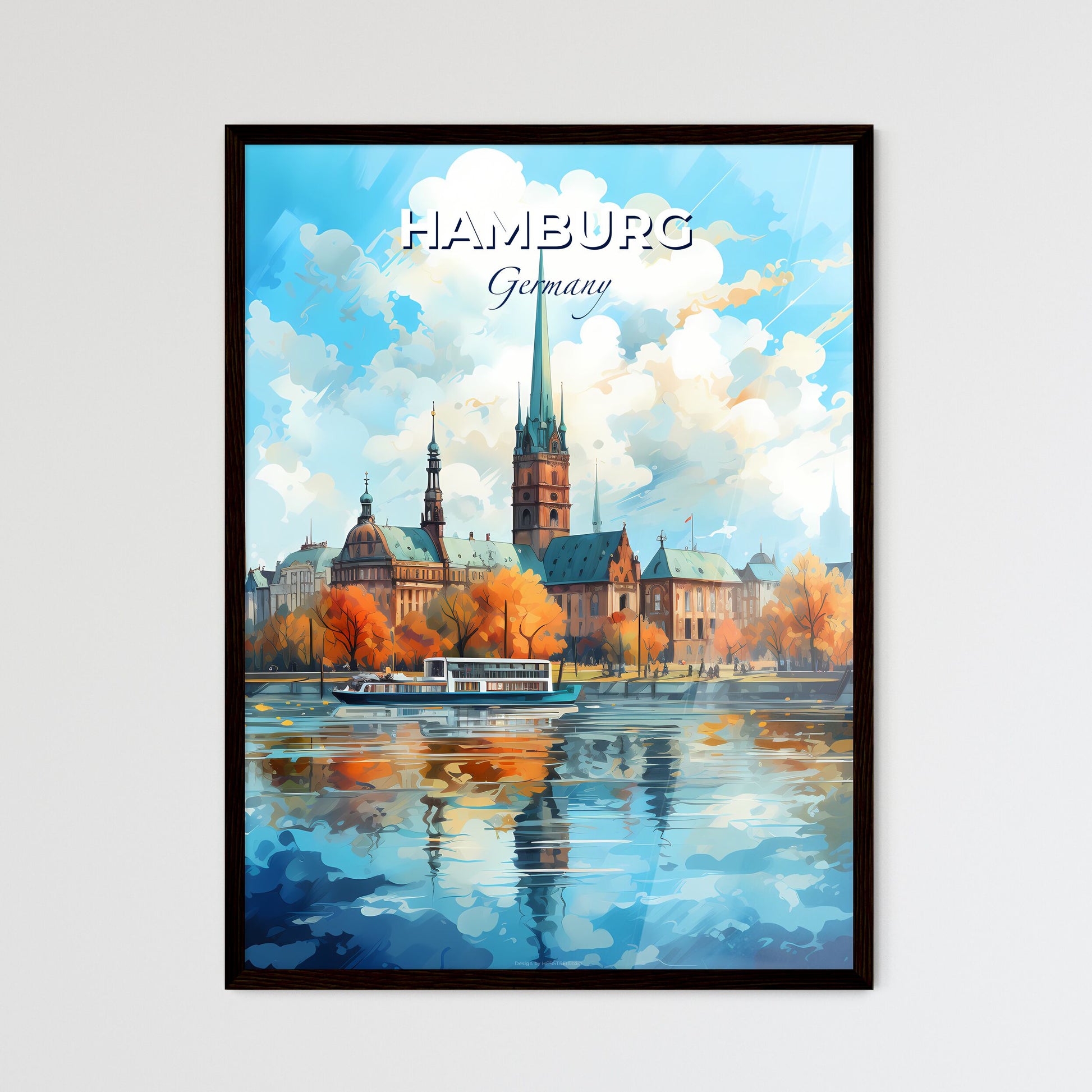 Hamburg Skyline - A Boat On The Water - Customizable Travel Gift Default Title