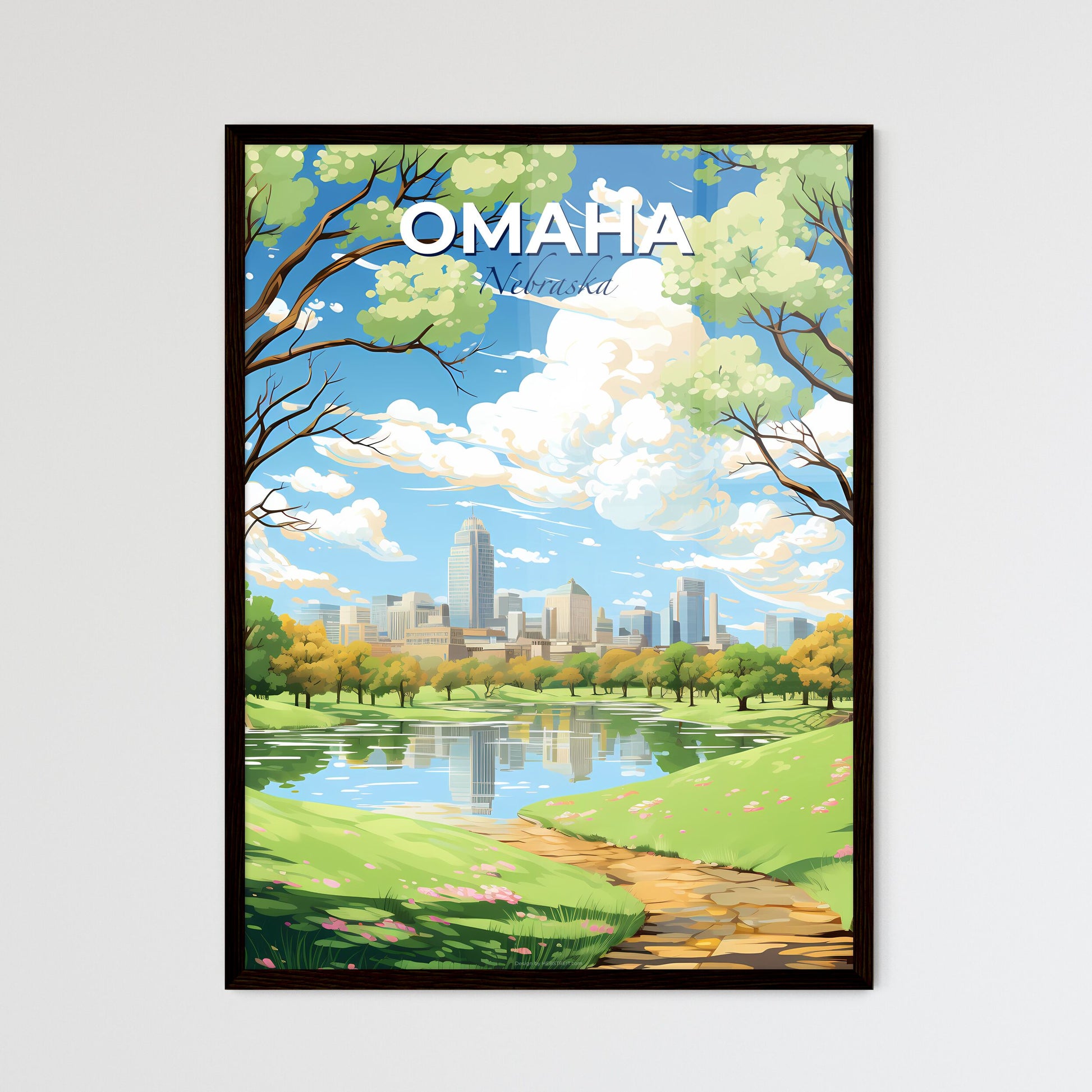 Omaha Nebraska Skyline - A Landscape Of A Park With A Lake And Trees And A City In The Background - Customizable Travel Gift Default Title