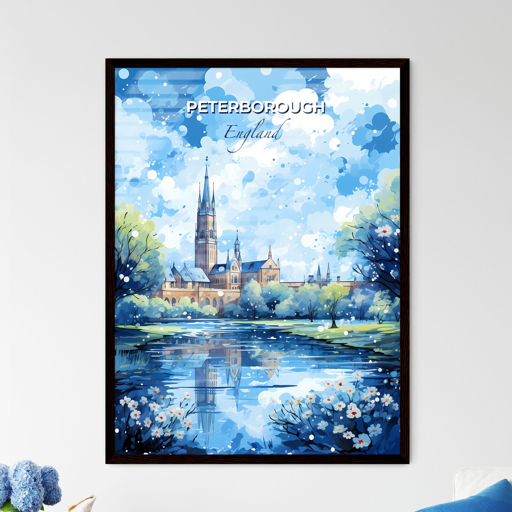 Peterborough England Skyline - A Painting Of A Castle And A Pond - Customizable Travel Gift Default Title