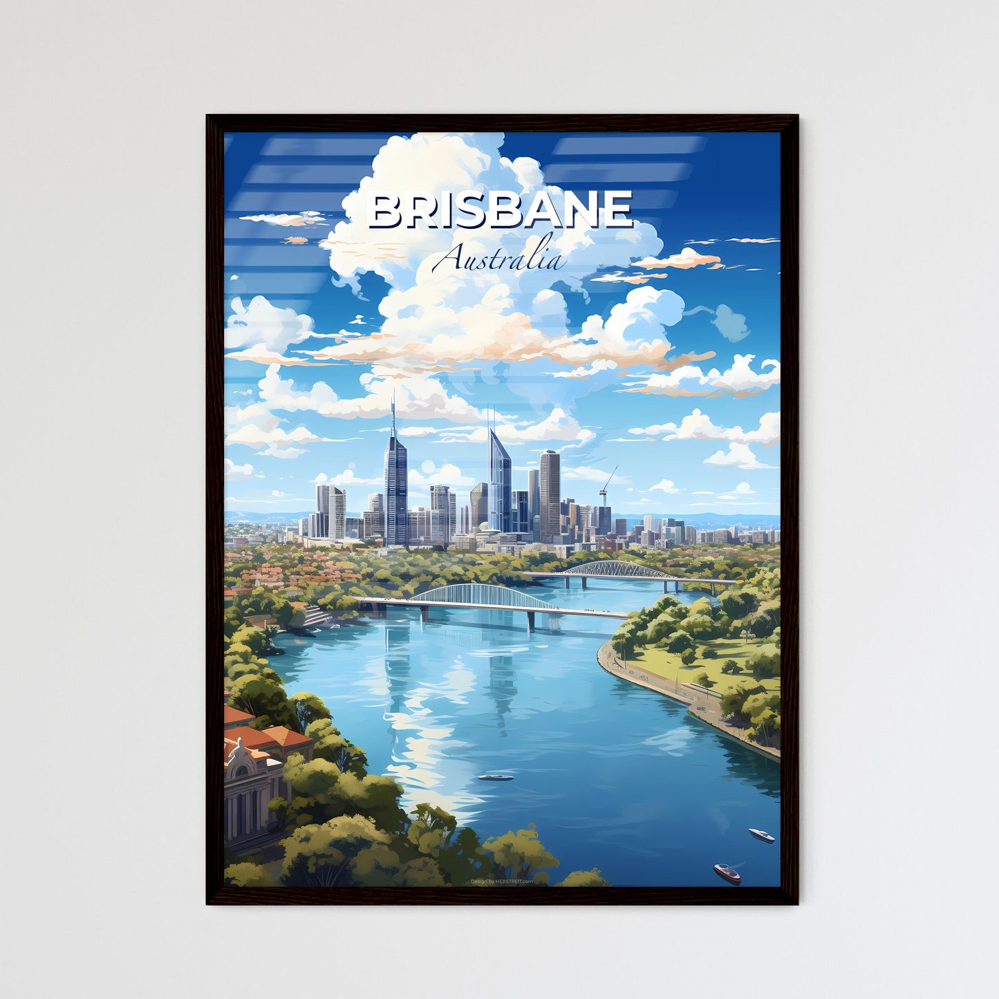 Brisbane Australia Skyline - A River With A Bridge And A City In The Background - Customizable Travel Gift Default Title