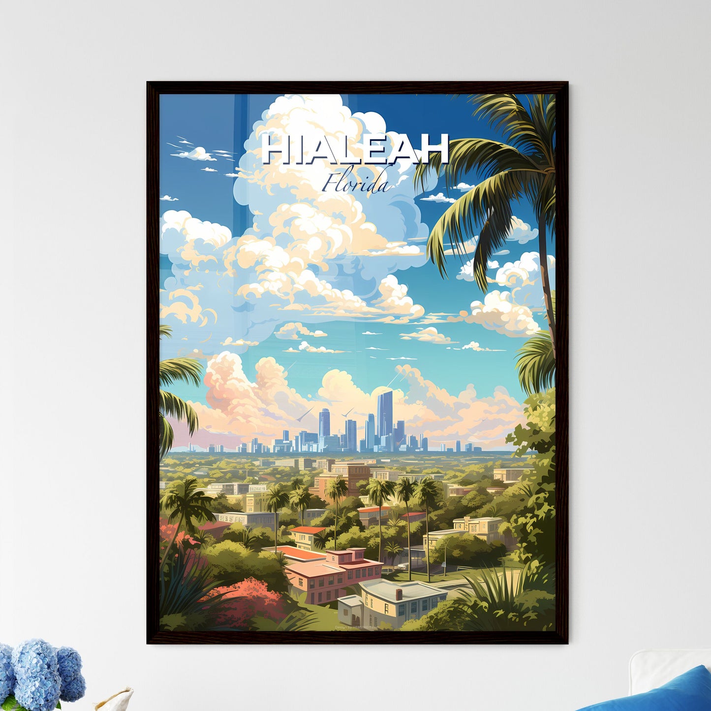 Hialeah Florida Skyline - A City With Palm Trees And Buildings - Customizable Travel Gift Default Title