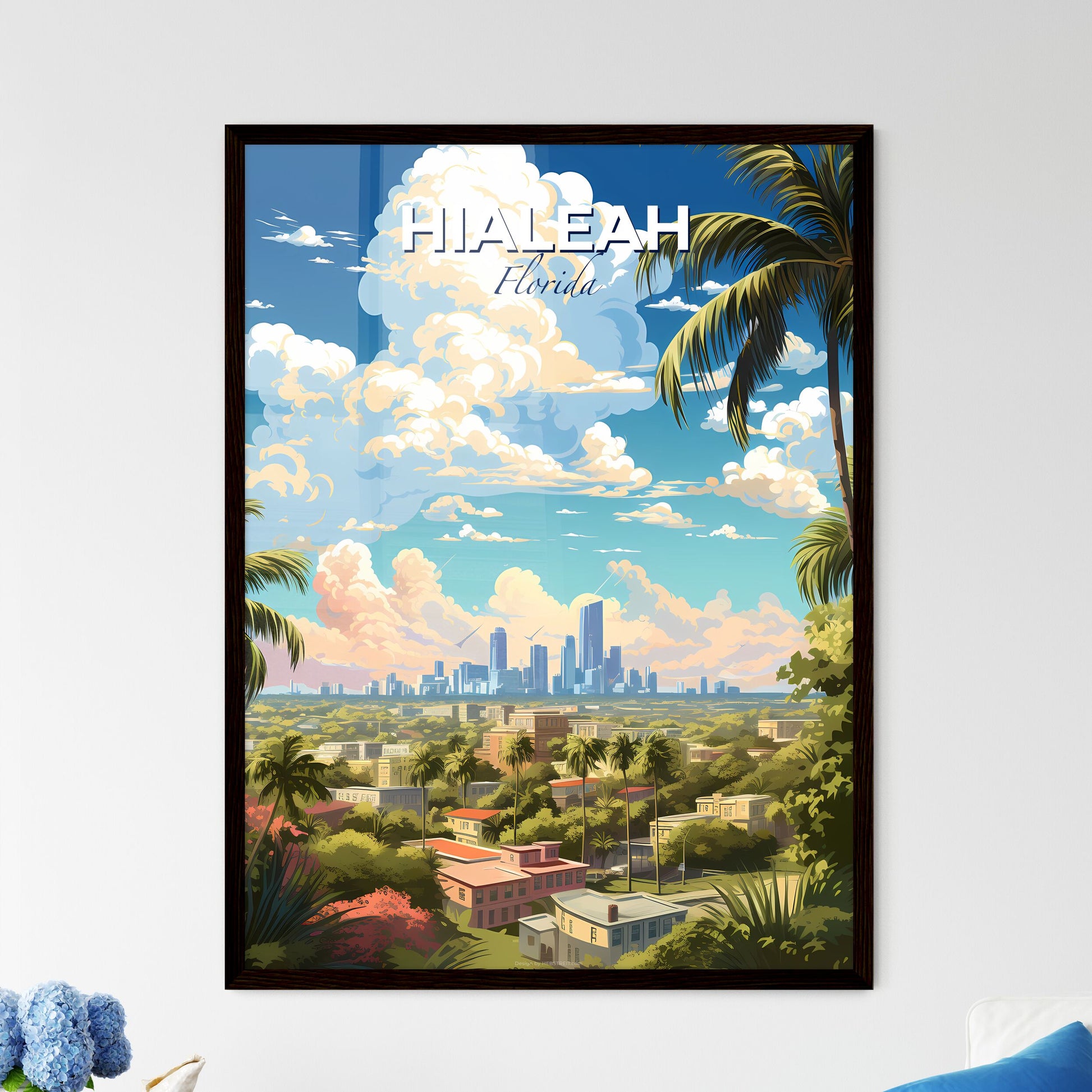 Hialeah Florida Skyline - A City With Palm Trees And Buildings - Customizable Travel Gift Default Title