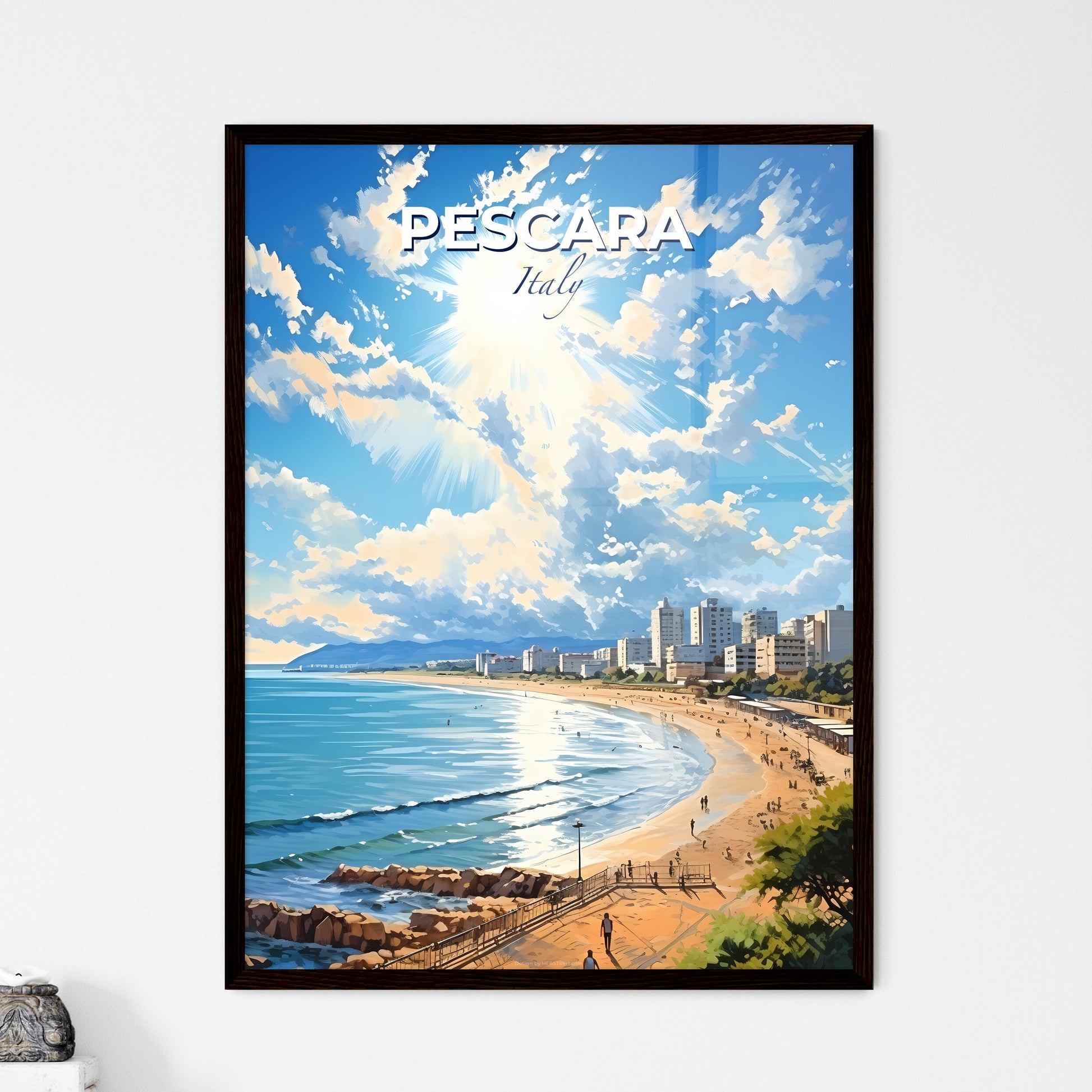 Pescara Italy Skyline - A Beach With Buildings And Water - Customizable Travel Gift Default Title