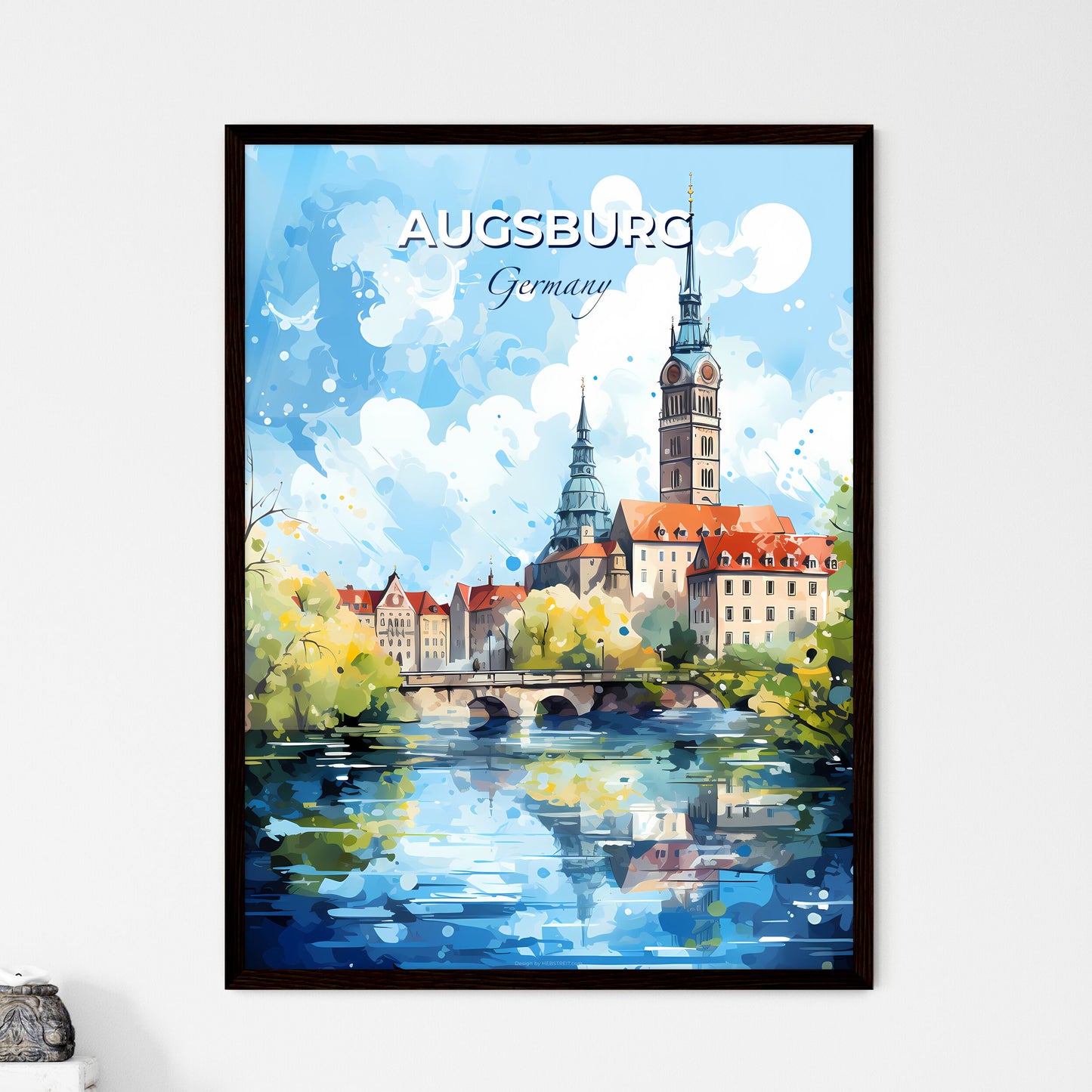 Augsburg Germany Skyline - A Watercolor Painting Of A City With A Bridge And Trees - Customizable Travel Gift Default Title