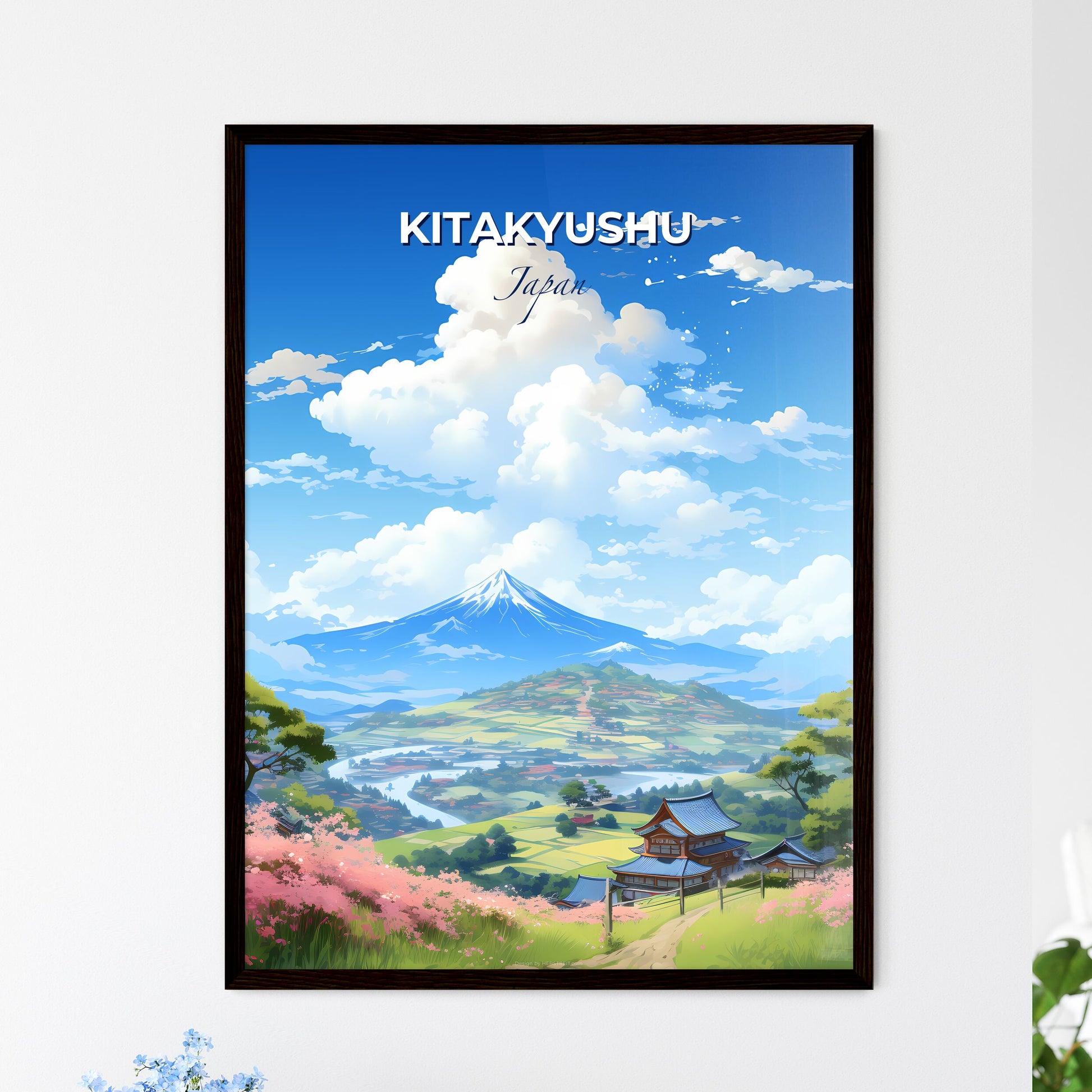Kitakyushu Japan Skyline - A Landscape With A Mountain And A House - Customizable Travel Gift Default Title