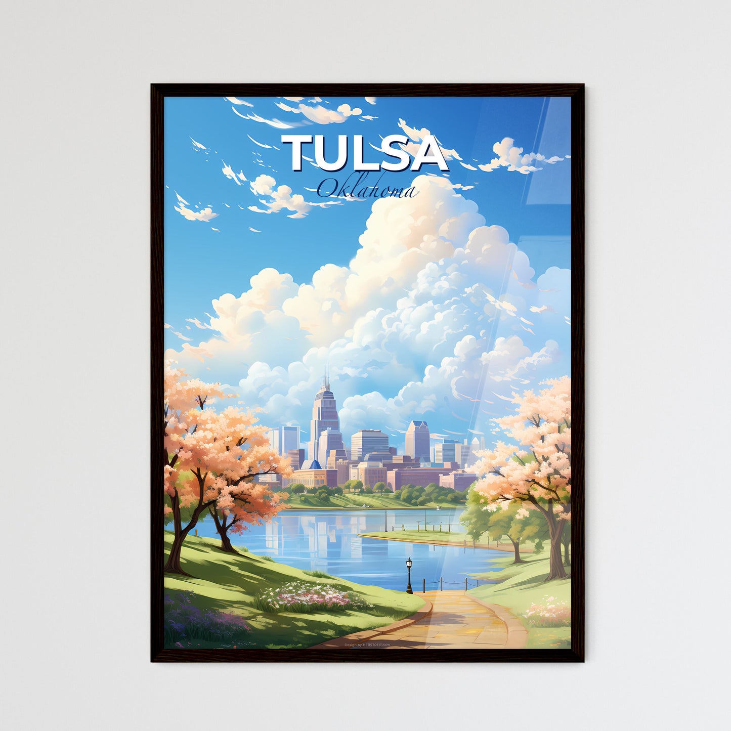 Tulsa Oklahoma Skyline - A Landscape Of A City With A River And Trees - Customizable Travel Gift Default Title