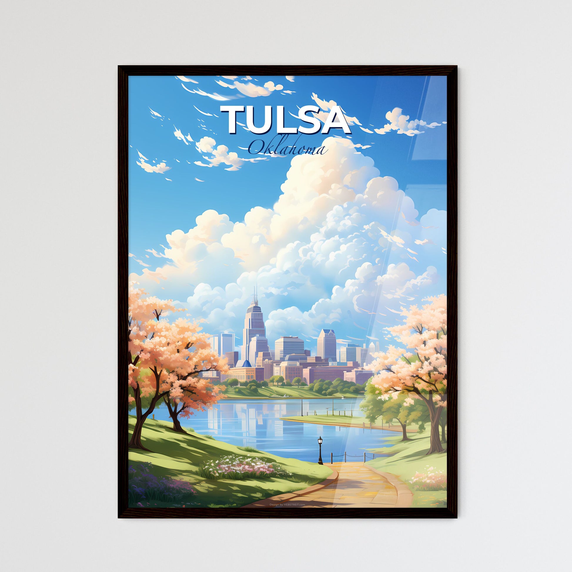 Tulsa Oklahoma Skyline - A Landscape Of A City With A River And Trees - Customizable Travel Gift Default Title